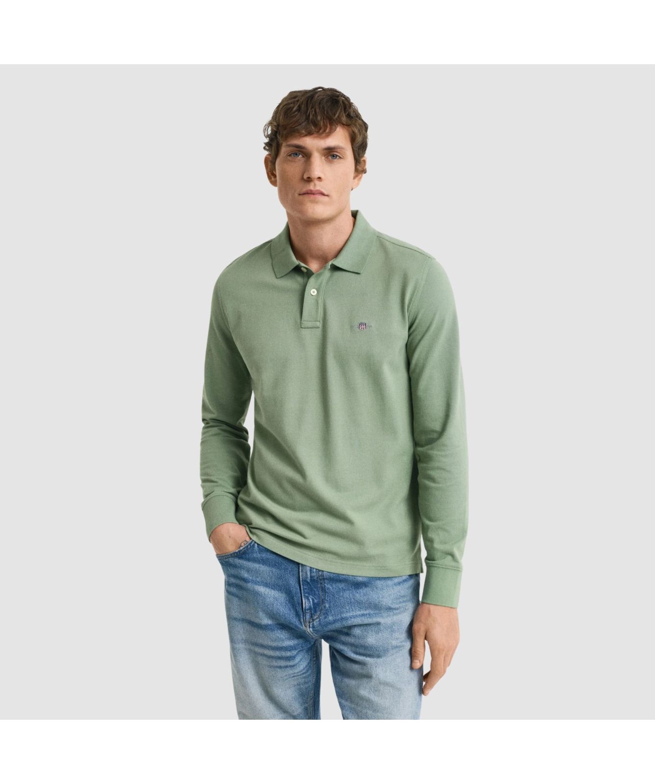 Maglione Uomo GANT Cotton Pique C-Neck, Verde Storm, XXL, Girocollo In Piquet - 2
