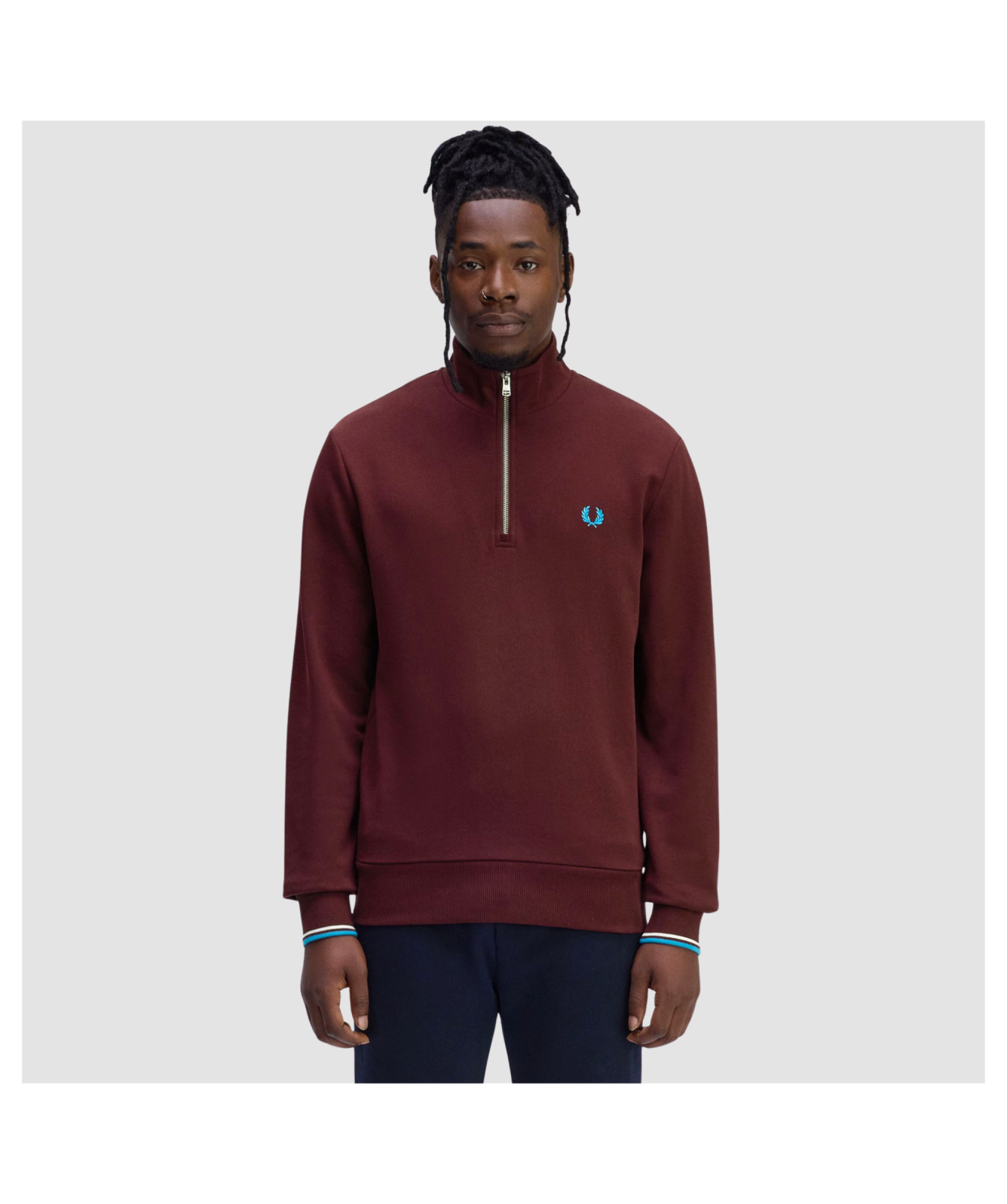 Fred Perry Half Zip Sweatshirt | Ecru- M3574-Z46, Sport Green