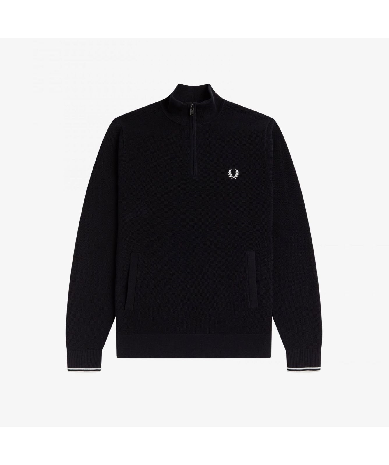 Fred Perry Pique Textured Half-Zip Jumper Black