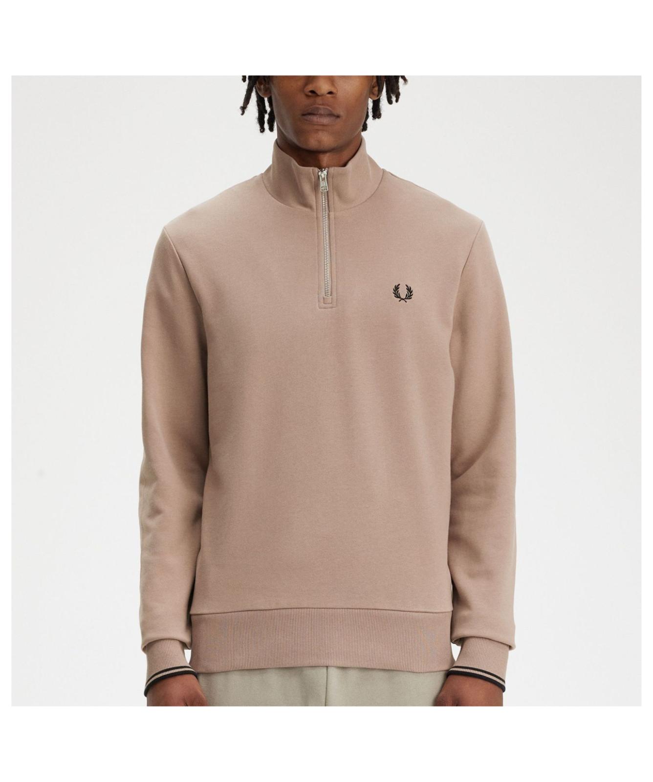 【FRED PERRY 】 Half Zip Sweatshirt - Shaded Stone / Ecru / Dark Petrol