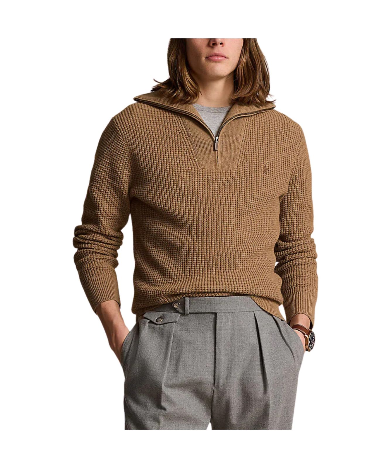 Polo Ralph Lauren Knit ¼ Zip Jumper | Brown-710941101003 at kular