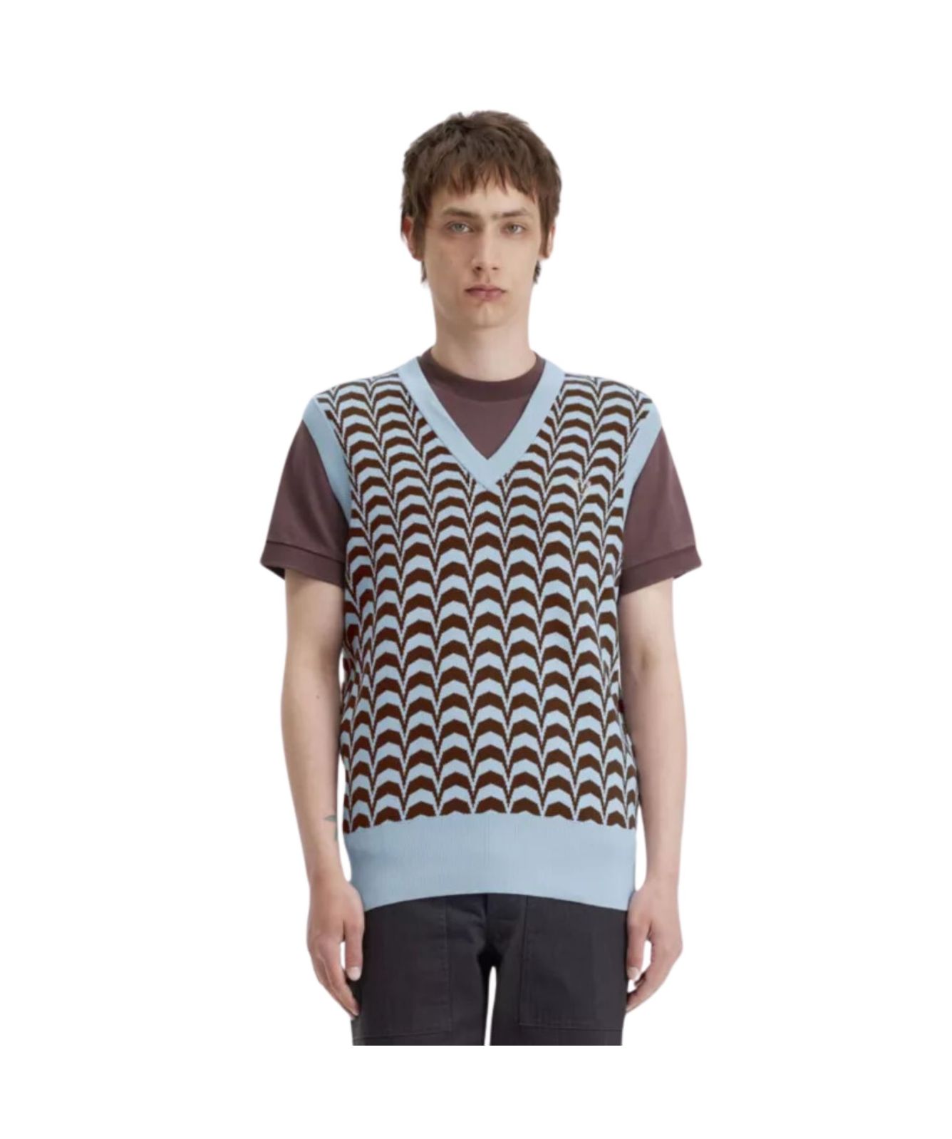 超美品　FRED PERRY / Jacquard Knitted Tank Fred Perry Jacquard Knitted Tanktop | Sky Blue