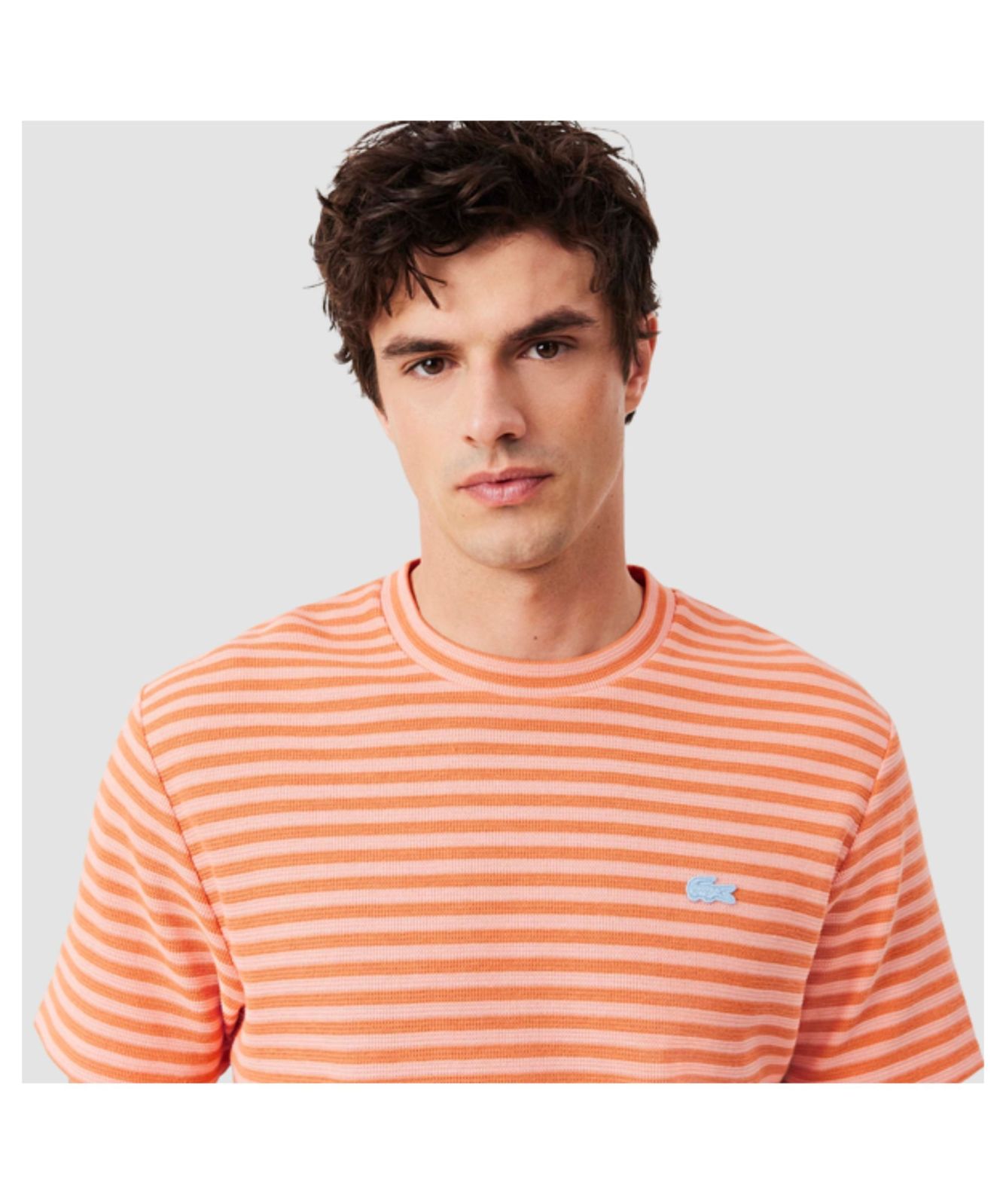 Lacoste Striped Short Sleeve Textured Cotton T-Shirt - Orange