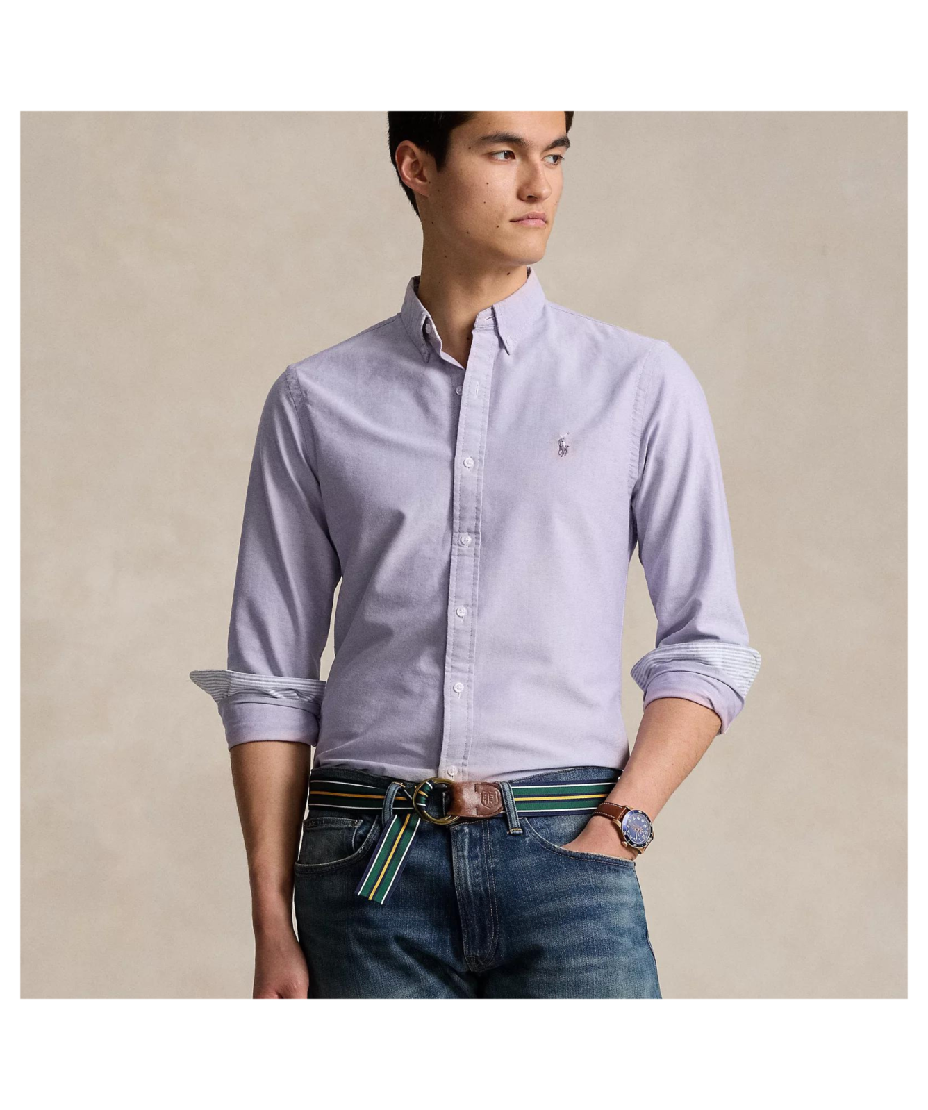slim fit dress slacks Slim Fit Striped Oxford Shirt in White | Polo Ralph Lauren main image 0