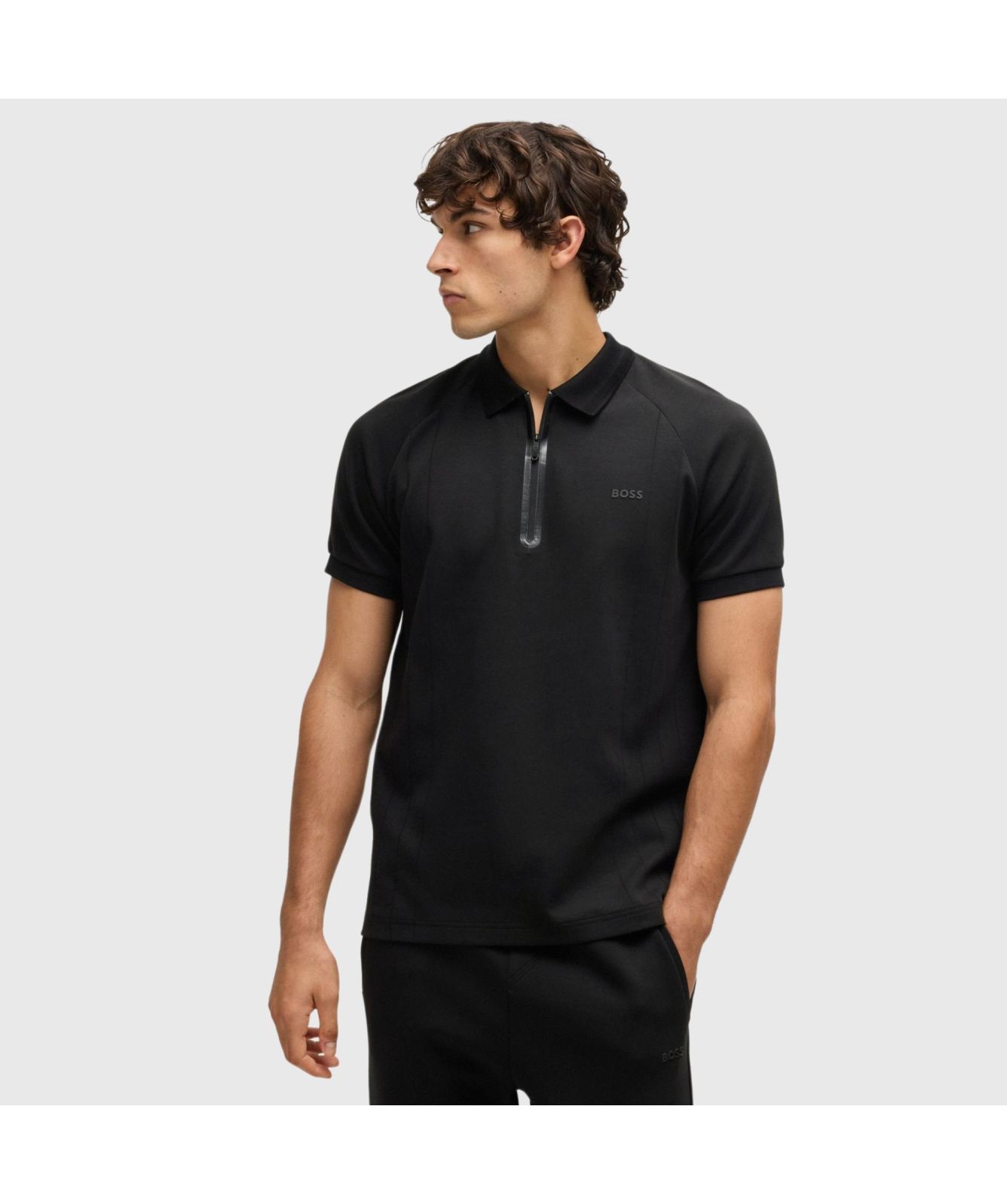 Boss Philix Drop Needle AC Zip Placket Polo T-Shirt | Grey