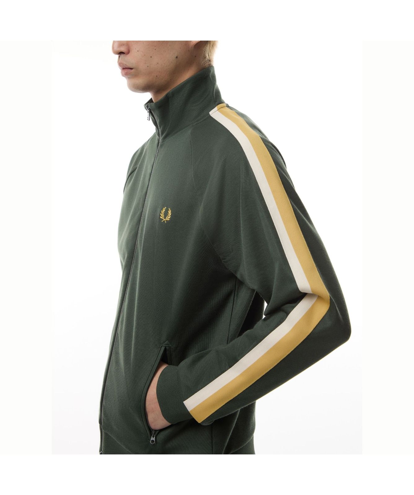 Fred Perry Two Colour Tape Track Jacket | Green -J9045-X89