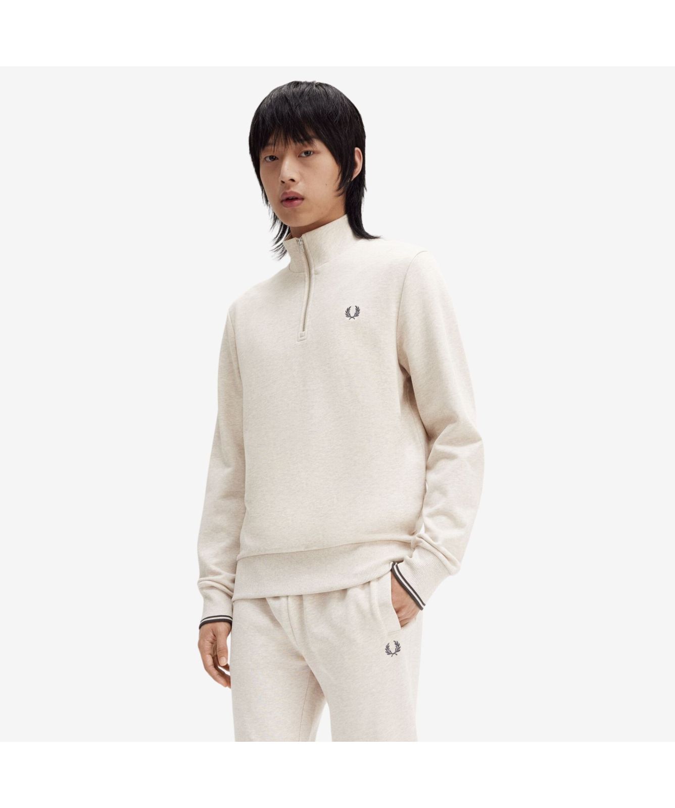 Fred Perry ¼ Zip Men's Sweatshirt | Sand-M3574-W69-Green-W64-Beige