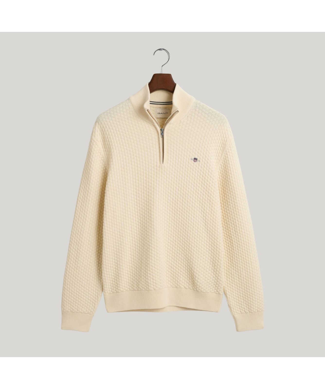 GANT Textured Cotton ¼ Zip Jumper Cream 8030226