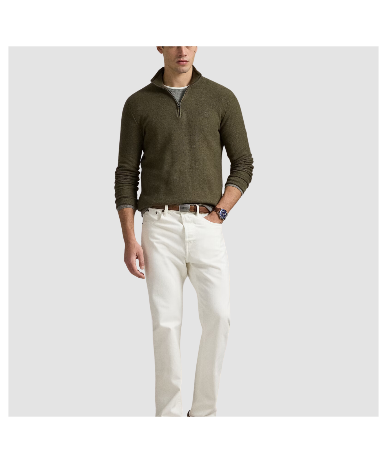 Polo Ralph Lauren Men's Mesh-Knit Quarter-Zip Jumper | Green - 651913