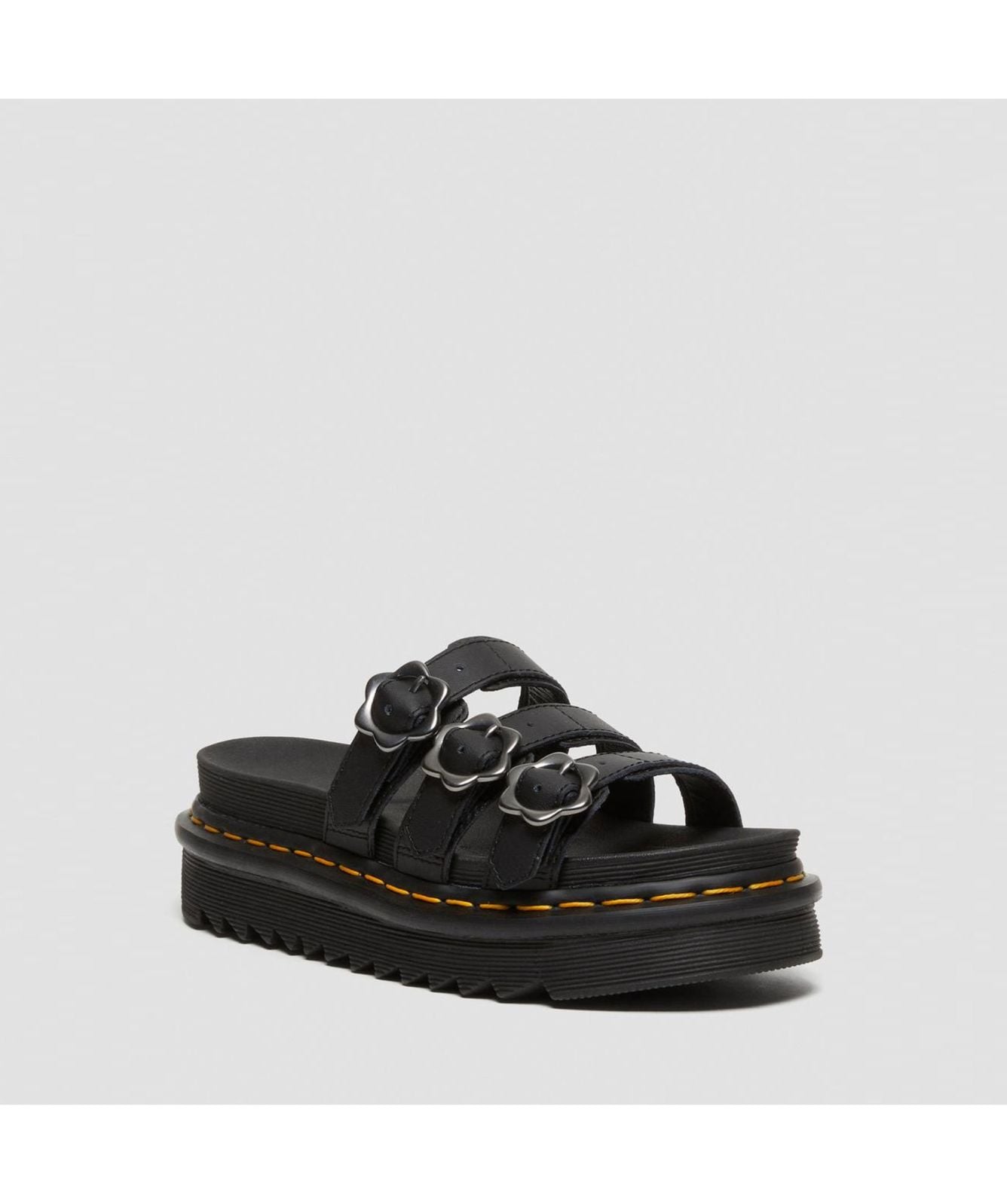 Martens Blaire Flower Buckle Leather Slide Sandals