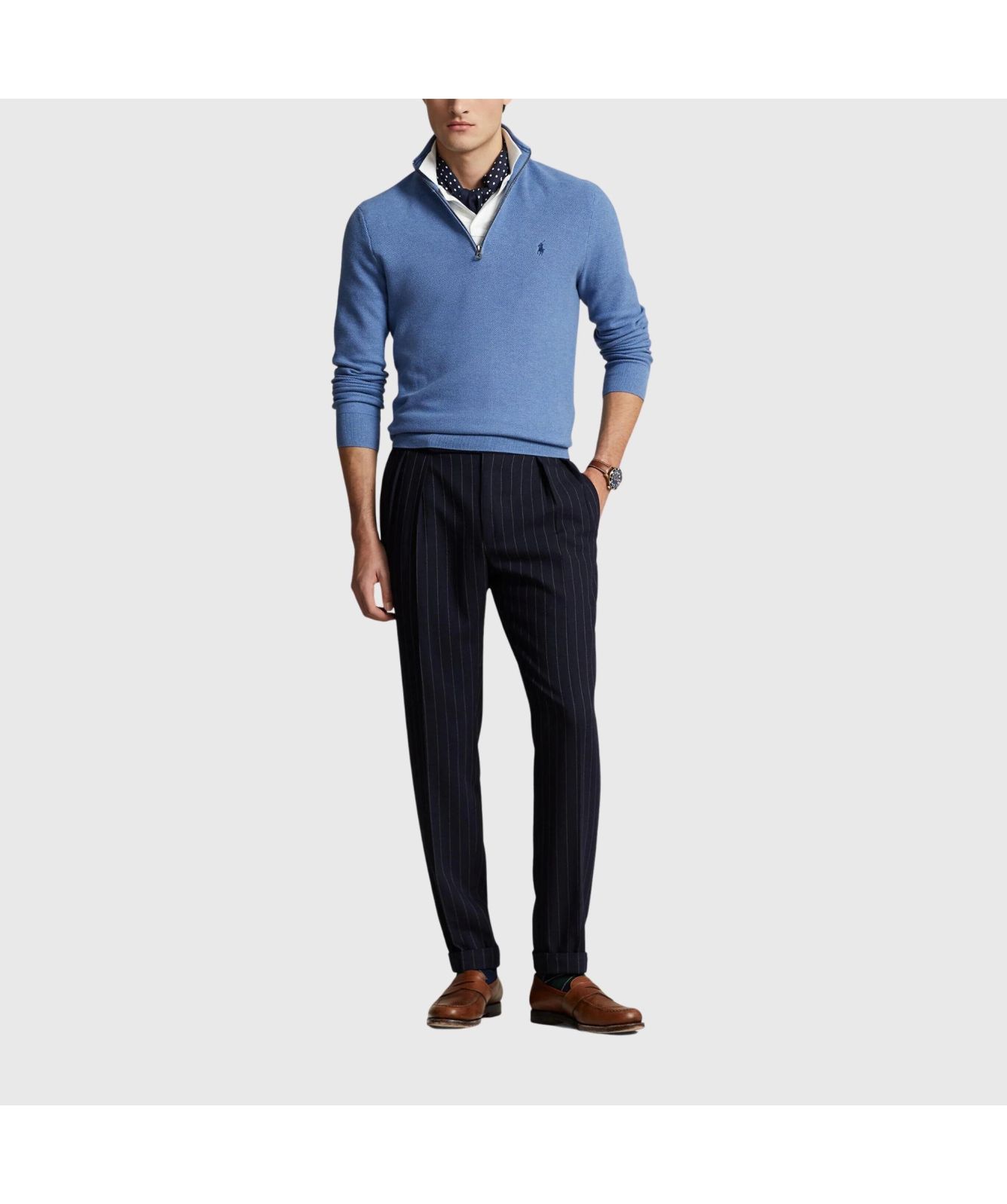 Polo Ralph Lauren ¼ Zip Honeycomb Texture Cotton Sweatshirt | blue
