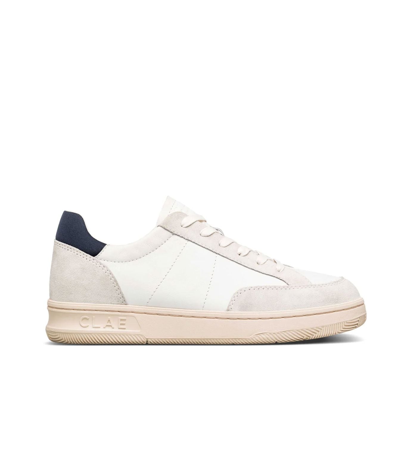CLAE Men's Monroe Lace Up Leather Trainers White/Navy