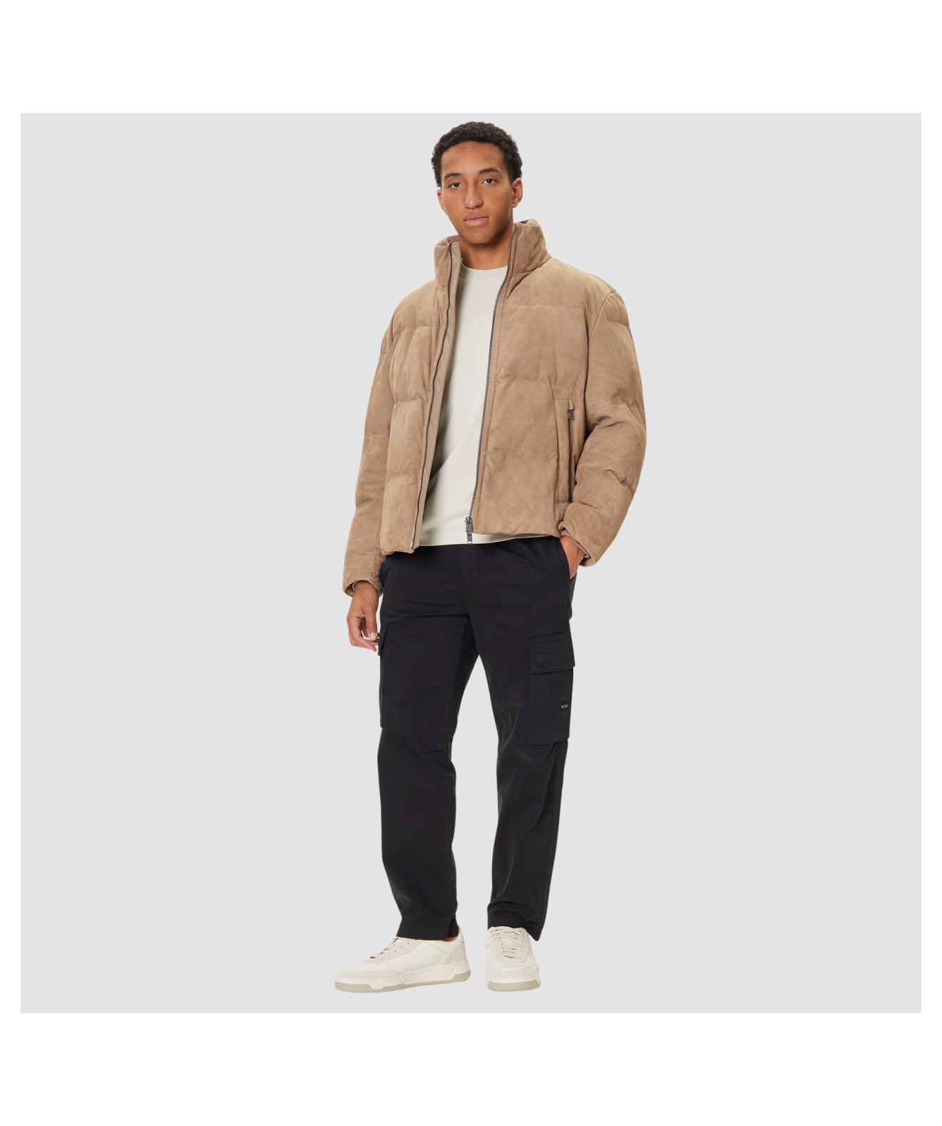 BOSS Suede Coat Relaxed-Fit Jacket In Waterproof Suede Beige