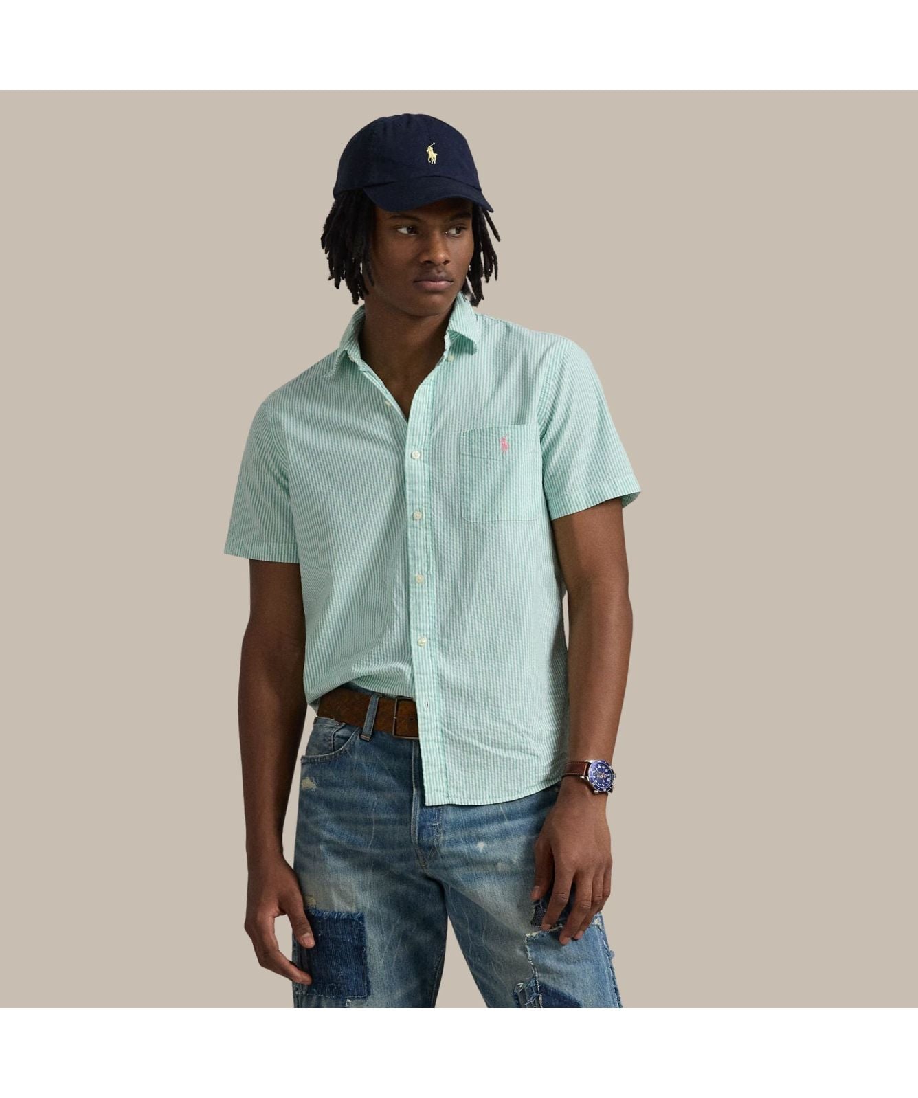 Polo Ralph Lauren Custom Fit Seersucker Stripe Shirt Green