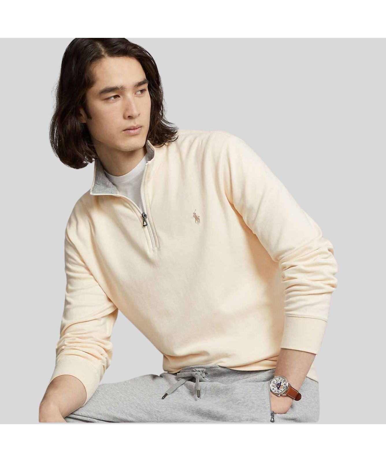 Polo Rlaph Lauren ¼ Zip Knit Sweatshirt in cream-710812963049-grey