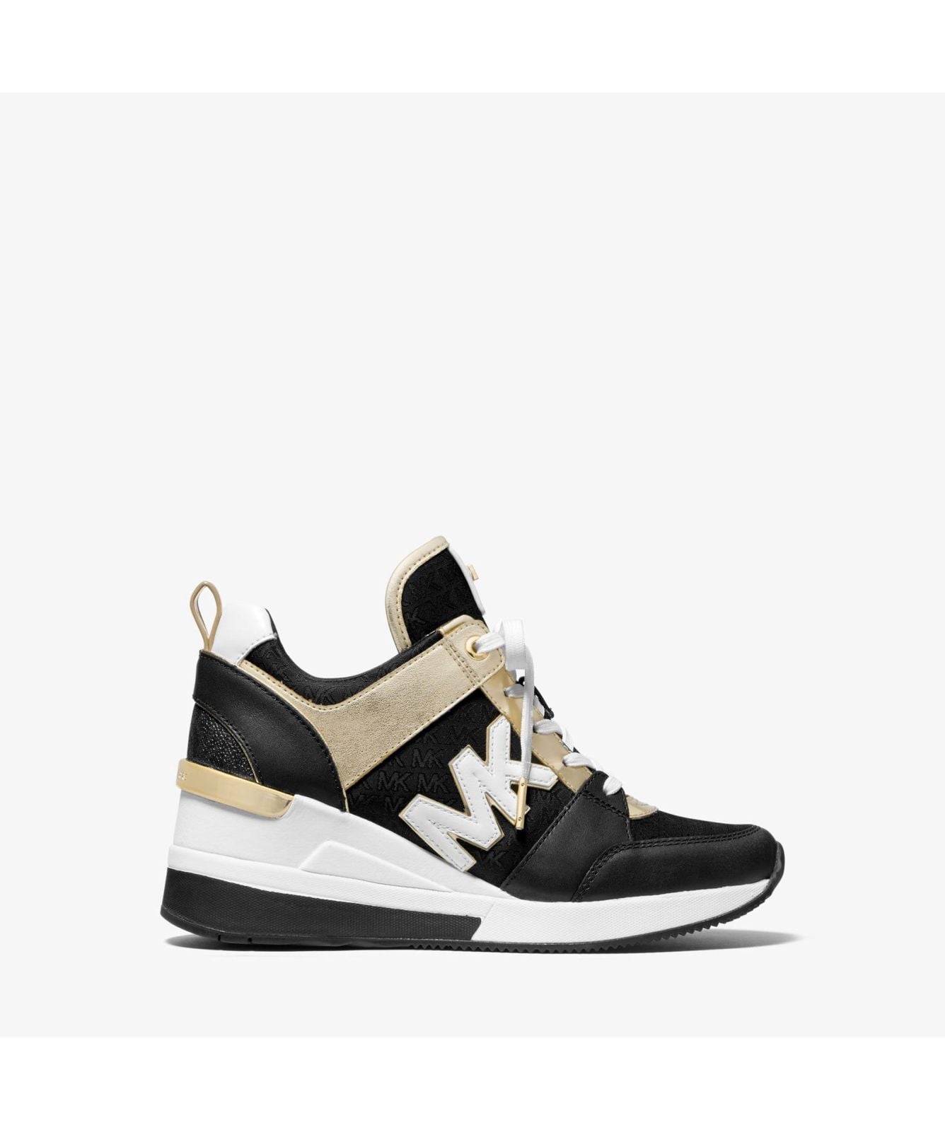 Michael Kors Georgie Leather and Logo Jacquard Trainer Black