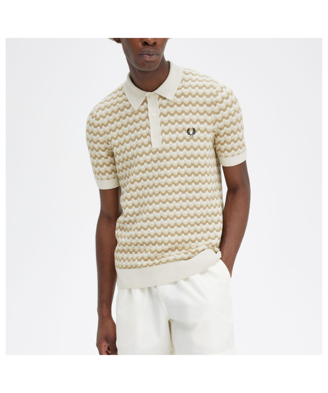 Fred Perry Men's Boucle Jacquard Knitted Shirt | Natural - K7636