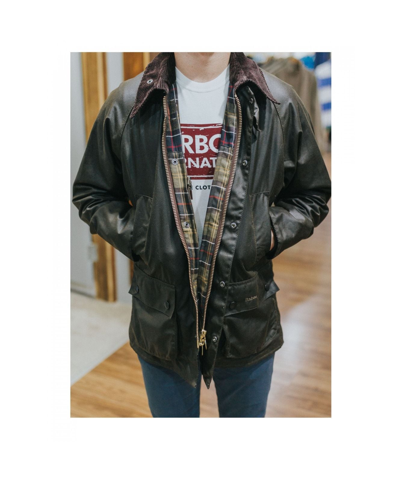 Barbour インターナショナル オリーブ 34 Barbour International