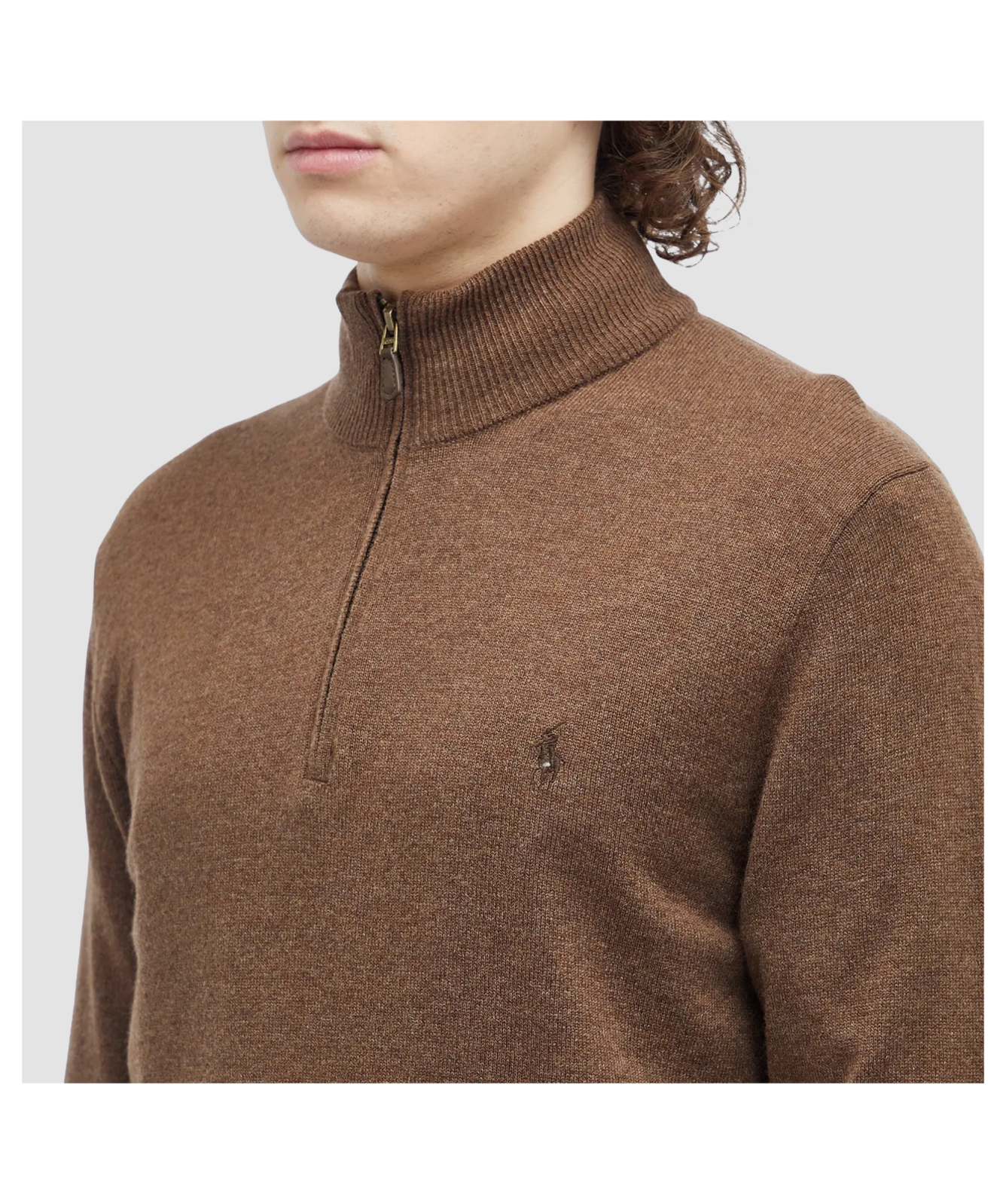 ★★POLO RALPH LAUREN★★ Wool Quarter Zipper Sweater Brown Polo Ralph Lauren Wool Quarter-zip Sweater In Latte Brown