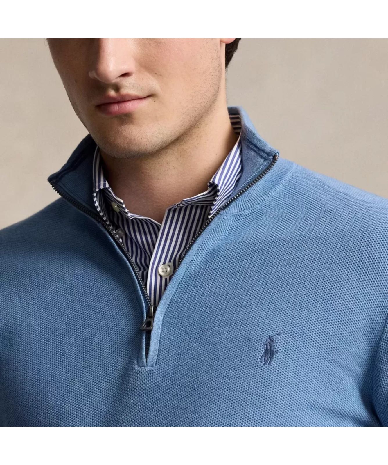Polo Ralph Lauren Honeycomb Pattern ¼ Zip Cotton Sweatshirt in