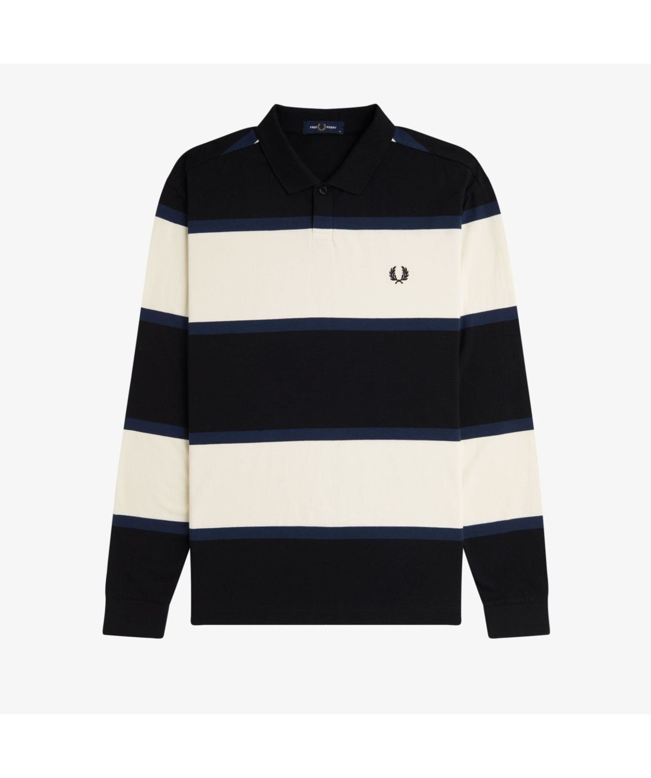 ◇FRED PERRY◇ Sport Striped Long Sleeve Polo Shirt X21 AFPM Jersey Stripe Polo Shirt - Light Ecru | Men's Polo Shirts