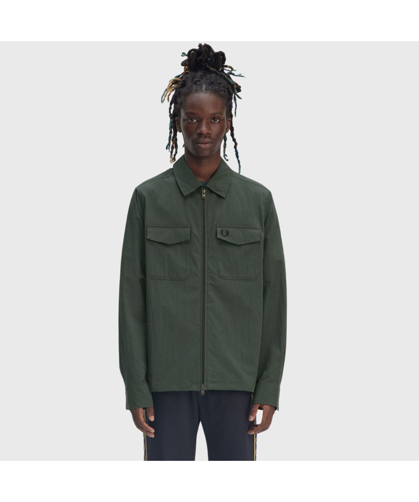 3月終わり。story mfg モスグリーン　ベルベットジャケット Fred Perry Zip Through Overshirt | Green - M5684-X89, Olive Mint