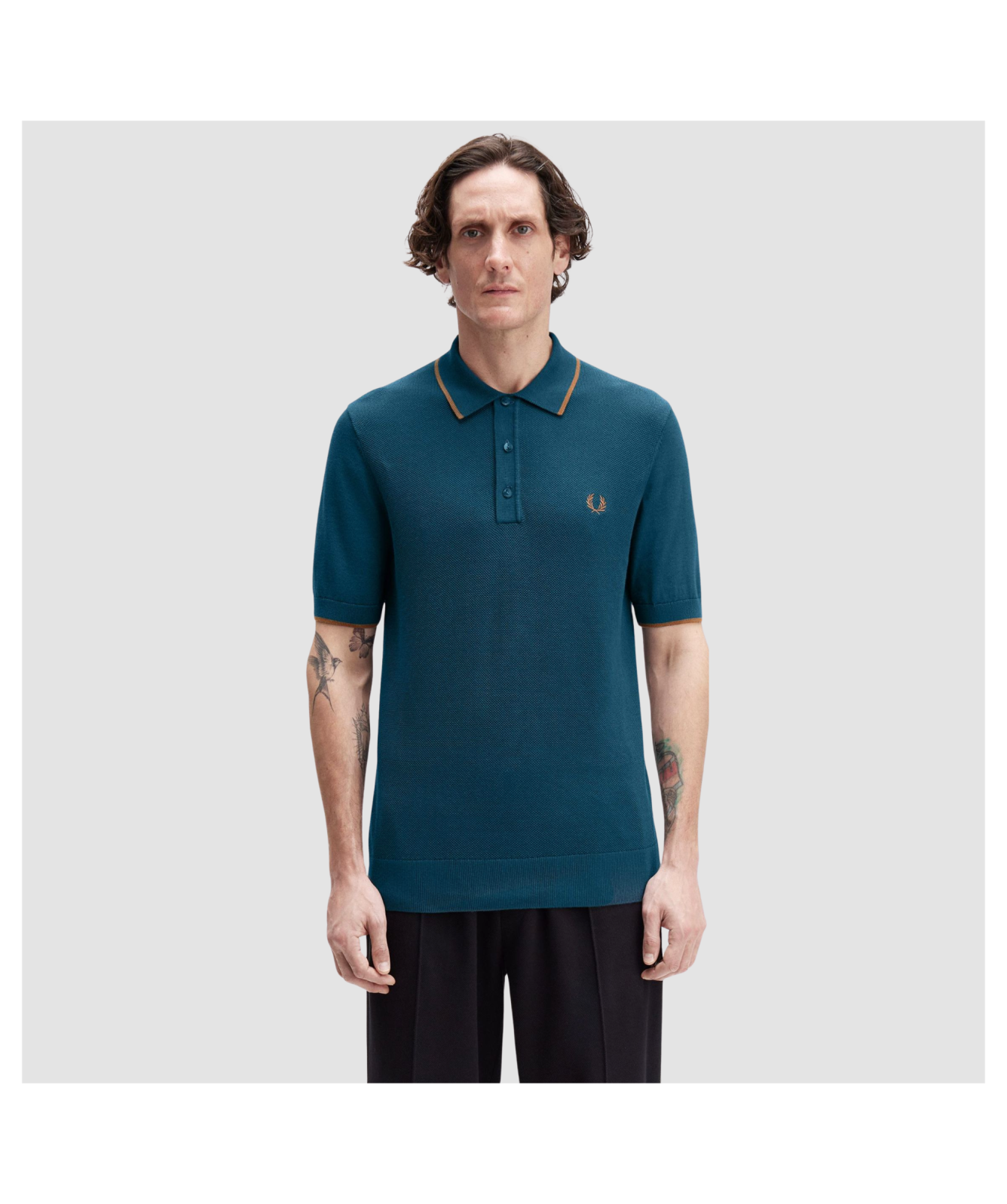 Fred Perry Knitted Polo Shirt Pique Stitch Knitted Shirt Dark