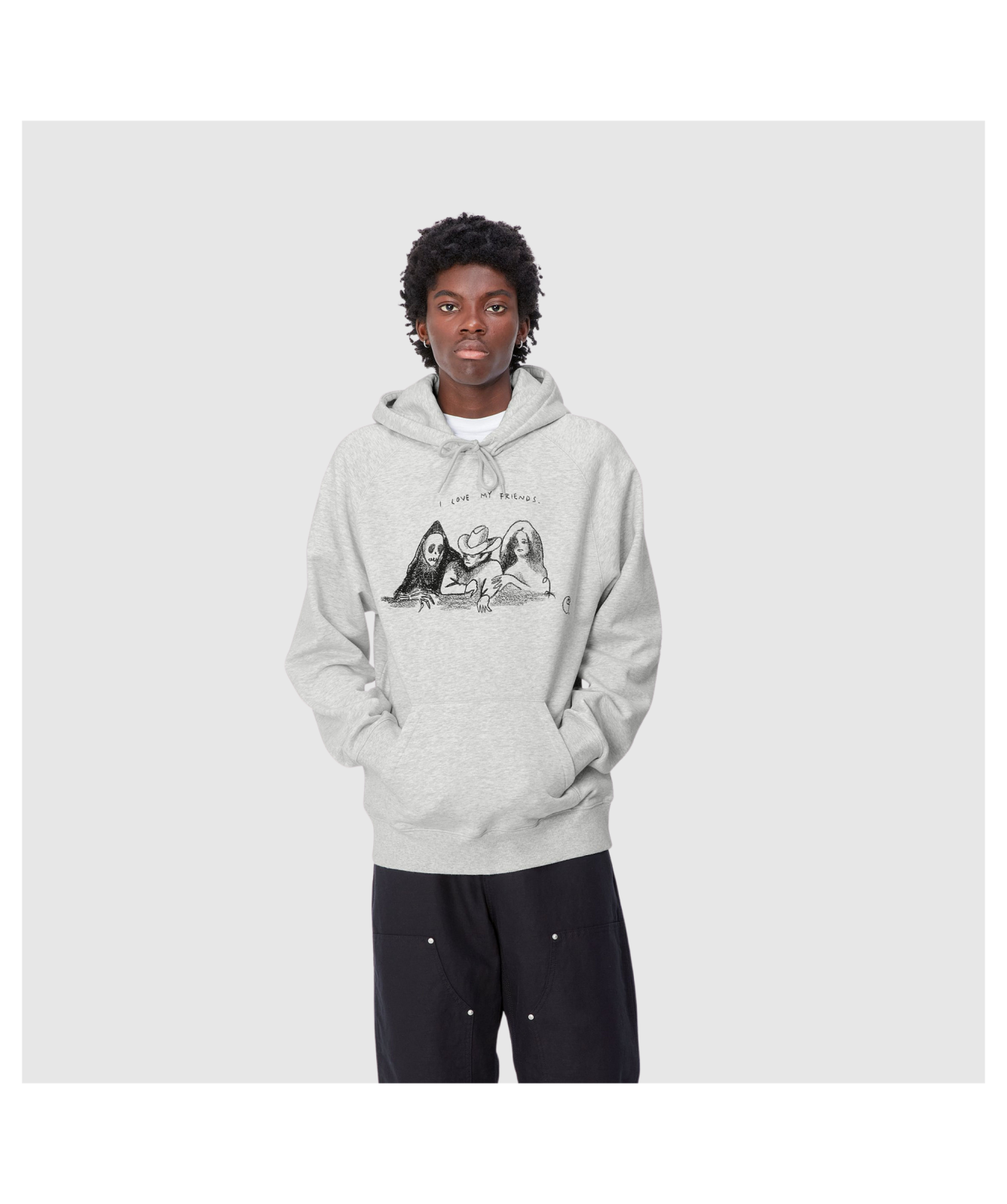 Carhartt WIP Pepe Friends Hoodie | Light Grey-I033934_00O