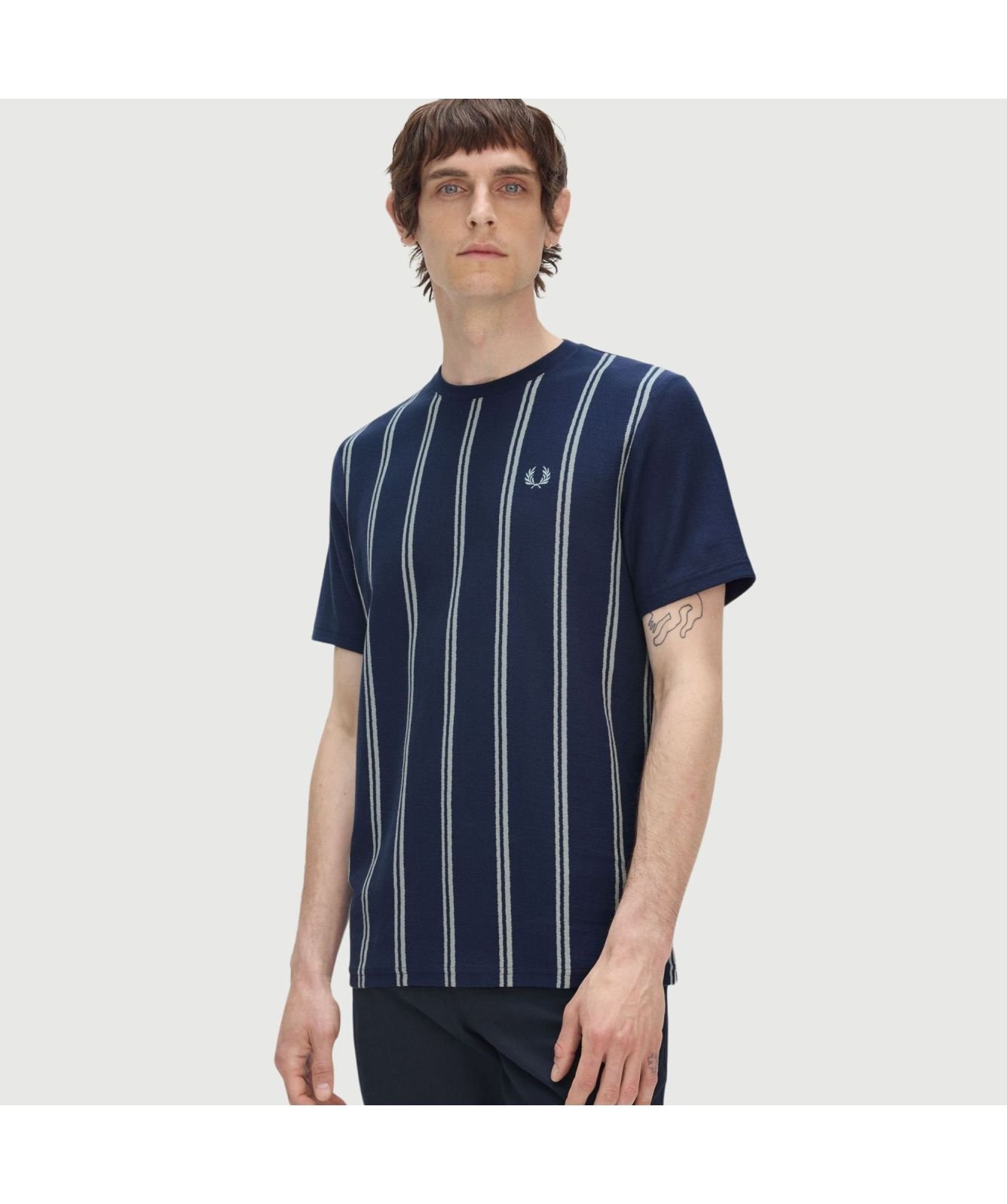 Fred Perry Striped Crepe Pique C Neck T-Shirt | Sage-M9867