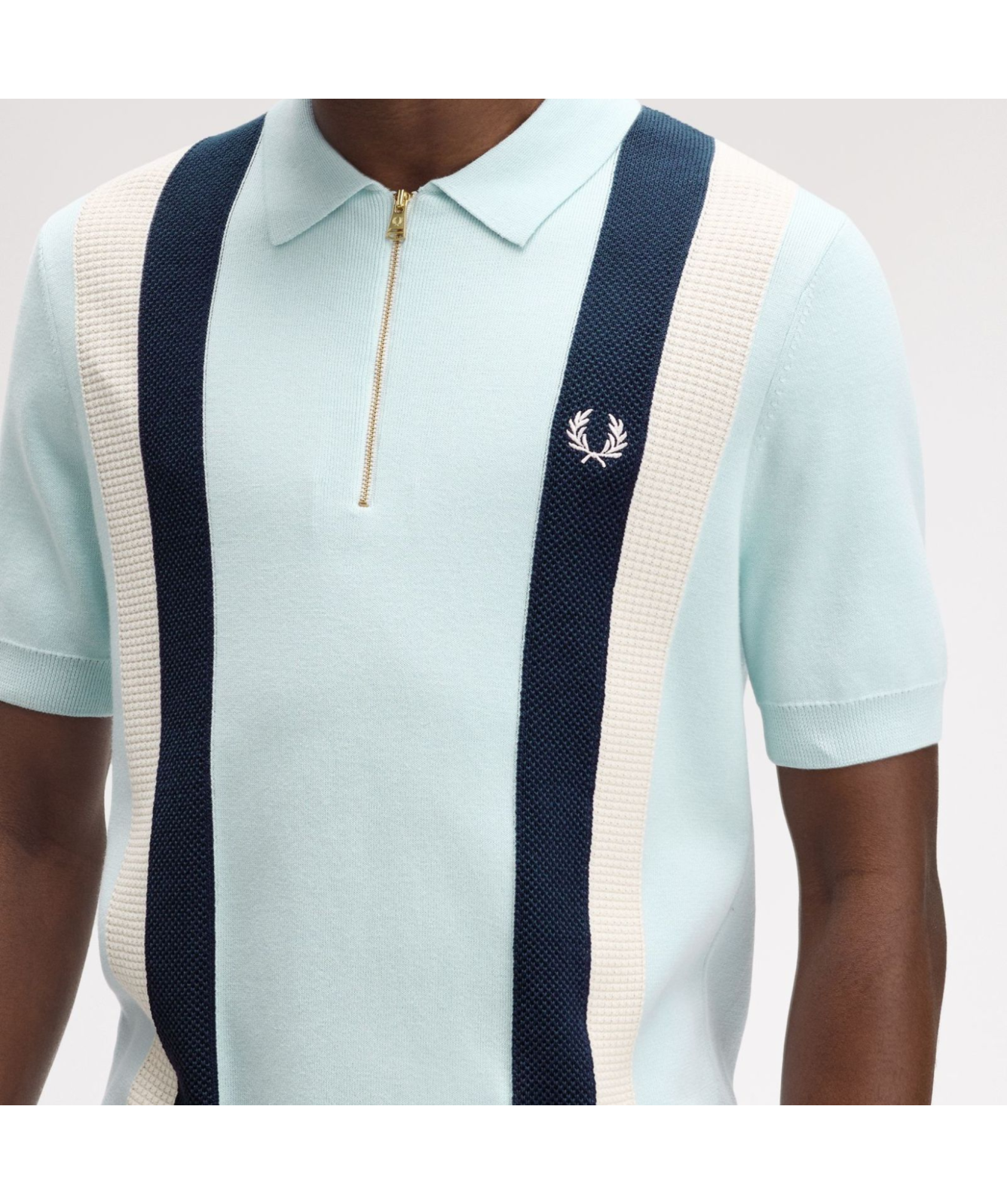 Fred Perry Multi Texture Knitted Polo Shirt | Light Ice - K1353