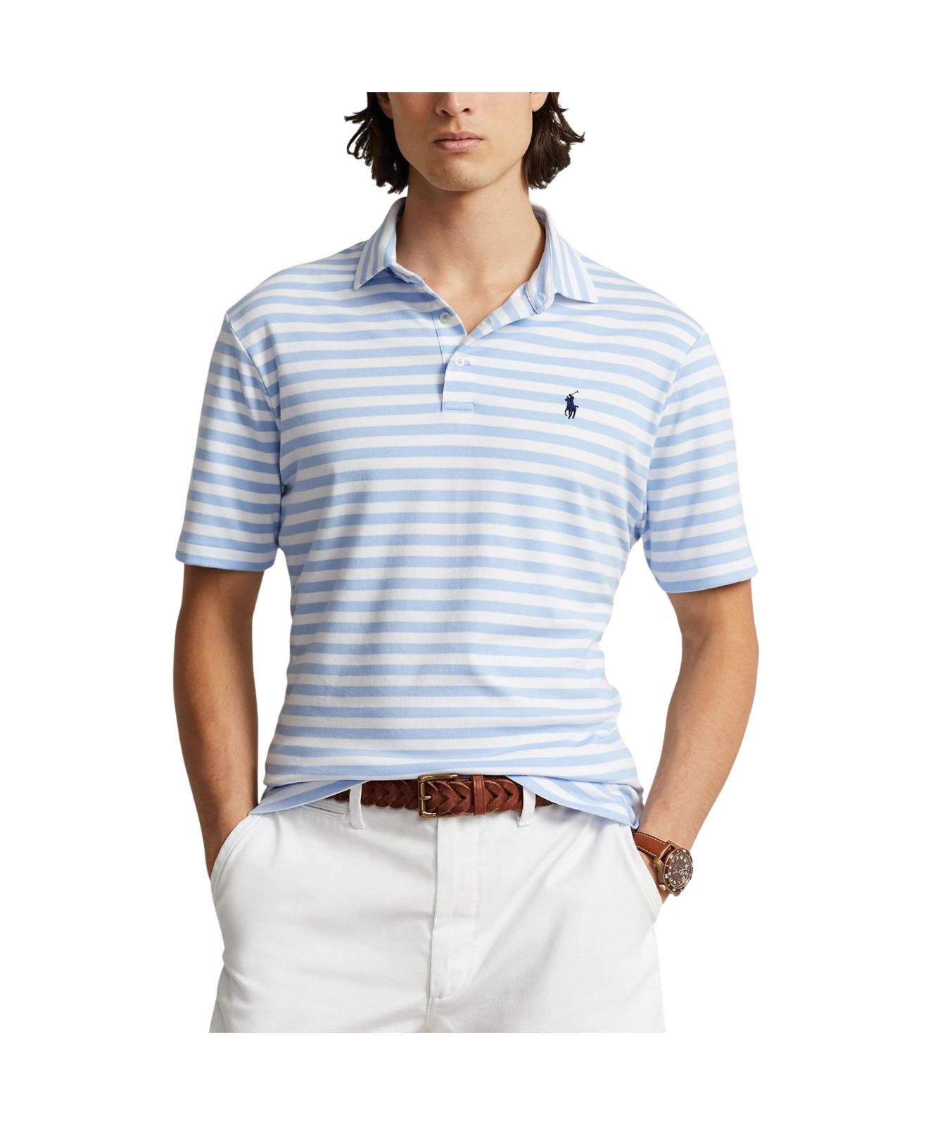 Polo Ralph Lauren Stripe Short Sleeves Polo Shirt Sky Blue