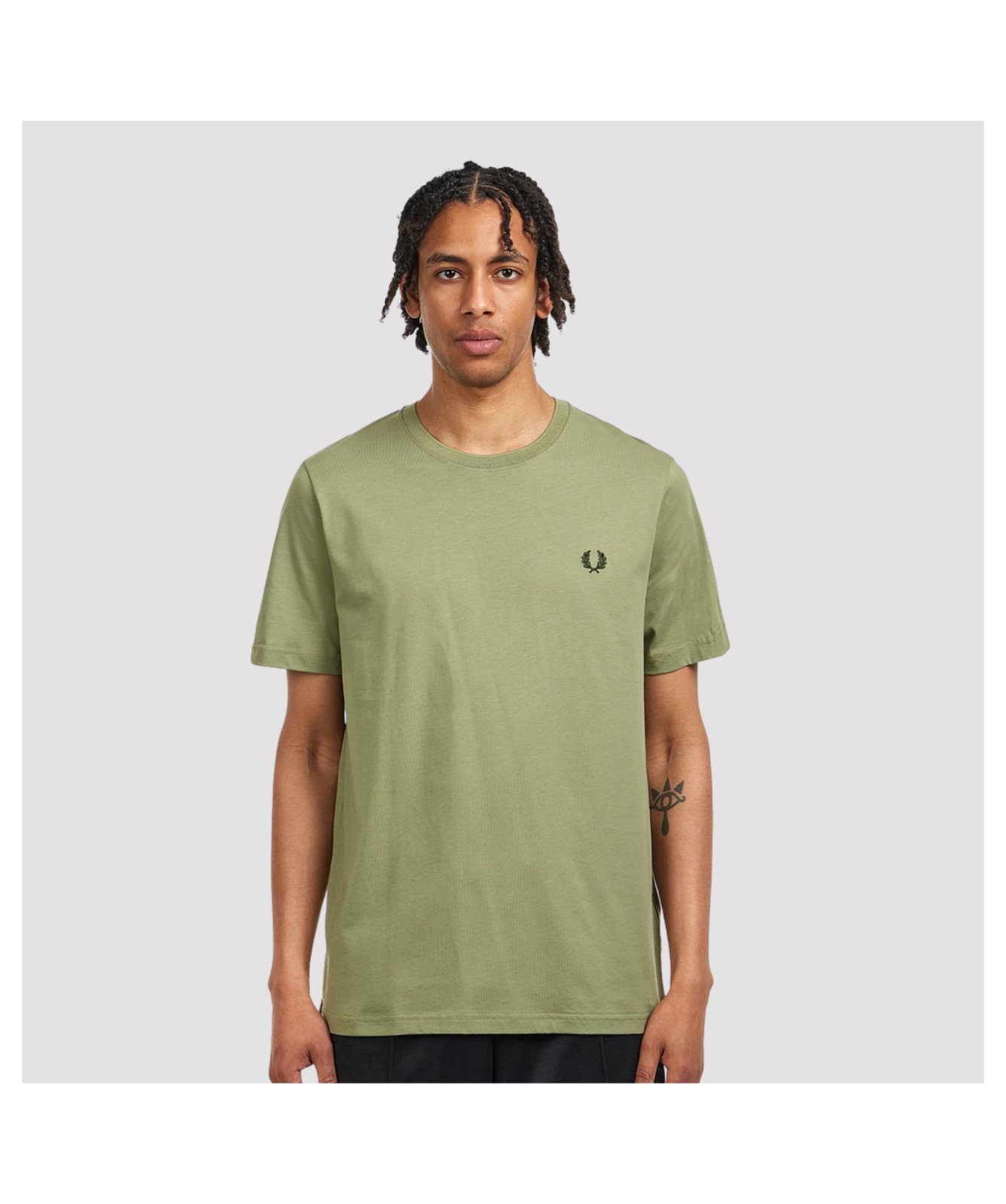 Fred Perry Crew Neck T-Shirt | (M1600) Olive-X88, Sky Blue