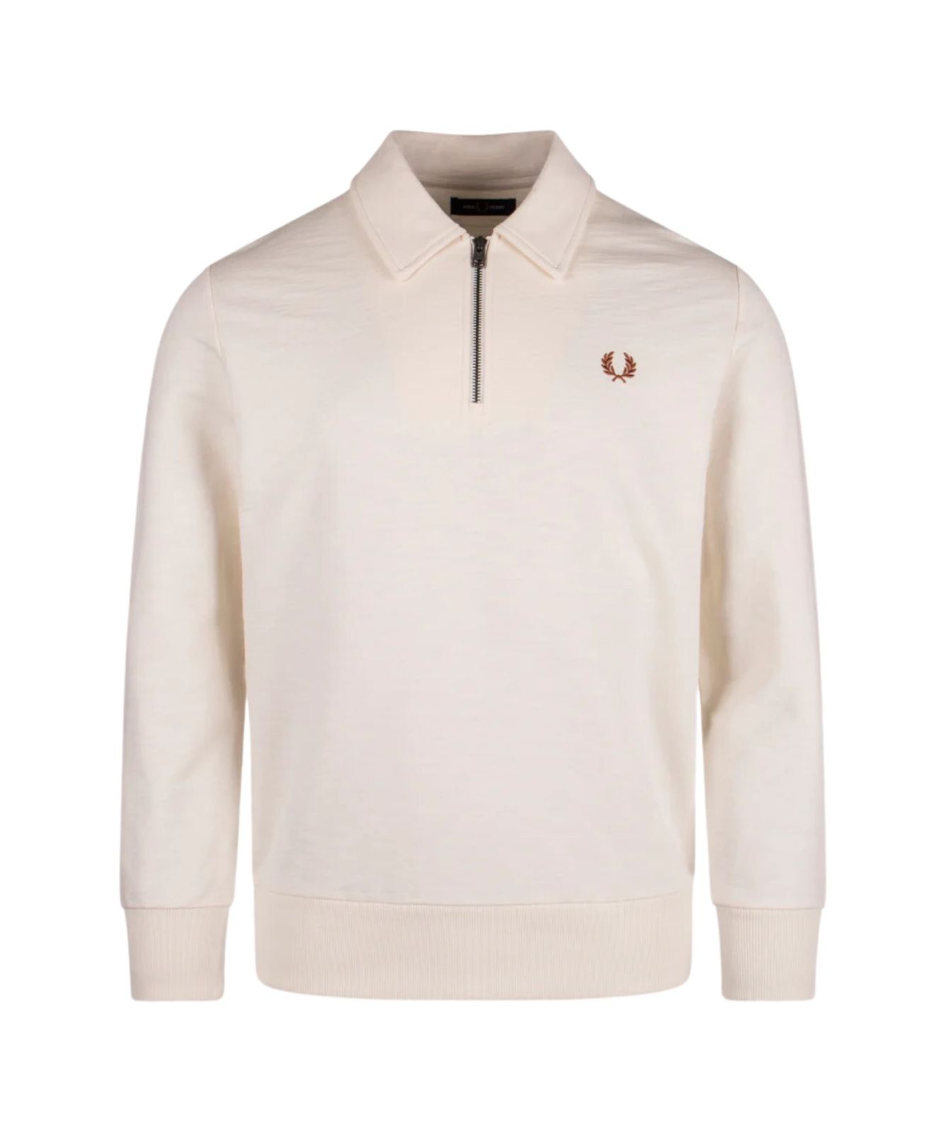 Fred Perry Zip Neck Coll Sweater | Ecru - M6639 Fred Perry Zip Neck Coll Sweater | Ecru - M6639