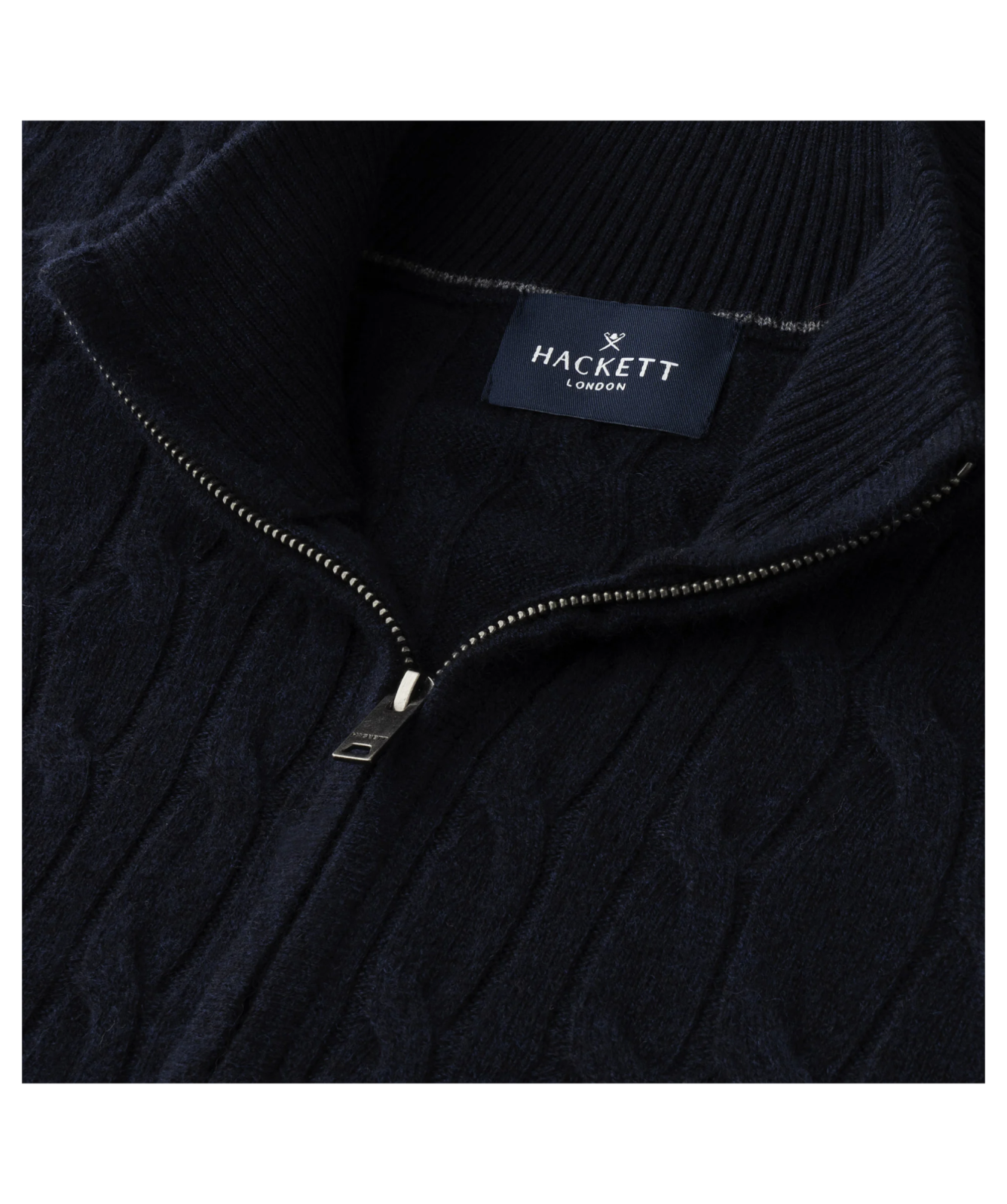 Hackett London Knitwear | Lambswool Cable Quarter Zip Jumper