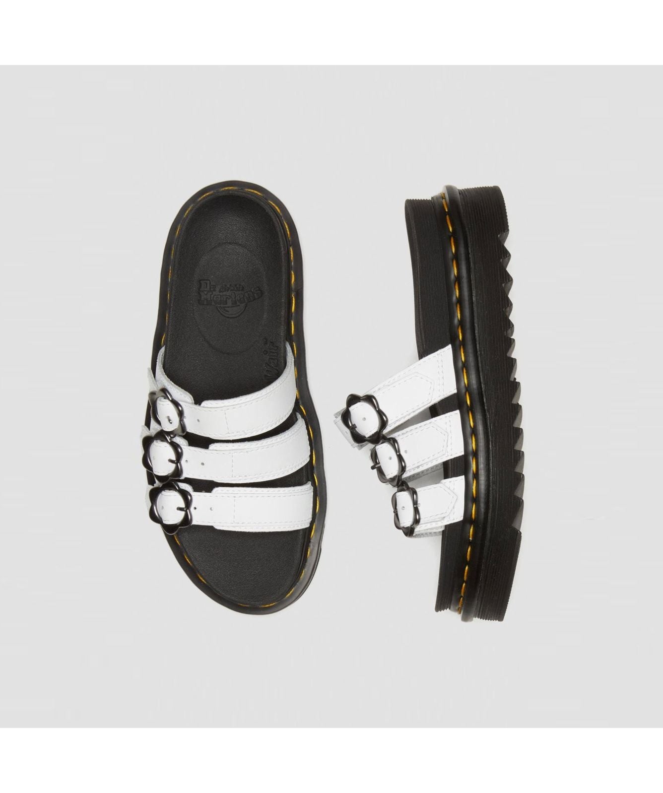 Martens Blaire Flower Buckle Leather Slide Sandals