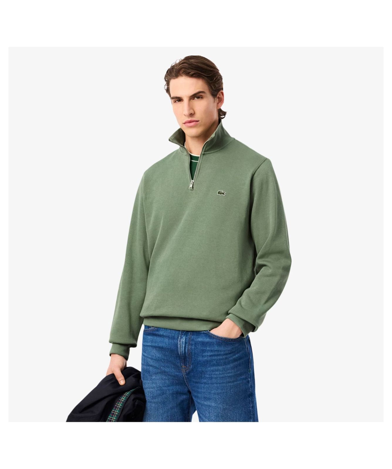 Lacoste Classic Fit ¼ Zip High Neck Interlock Sweatshirt | Green