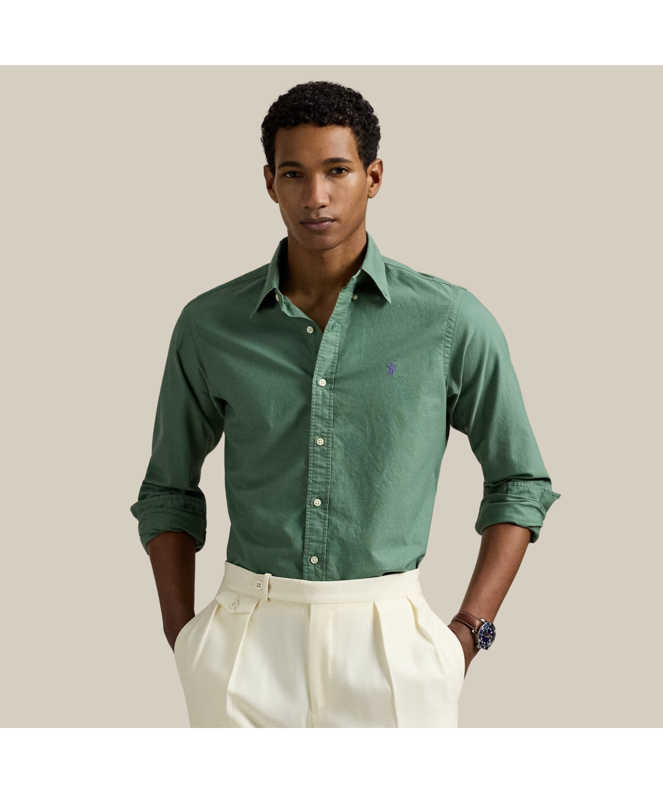 Polo Ralph Lauren Custom Fit Button Down Oxford Shirt Fatigue