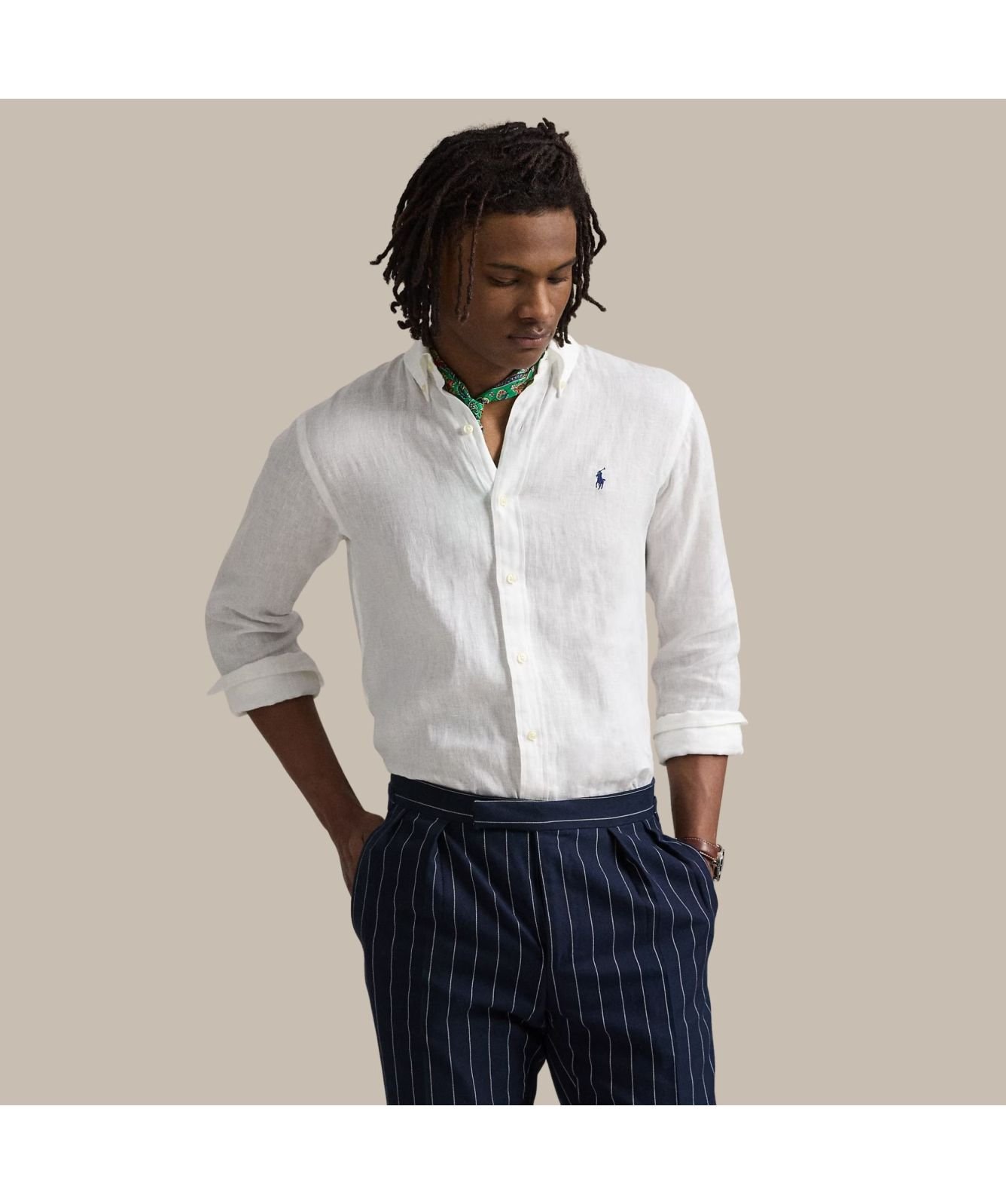 ★★POLO RALPH LAUREN★★ Custom fit linen shirt white MNPOW Polo Ralph Lauren Custom Fit Linen Shirt | Navy