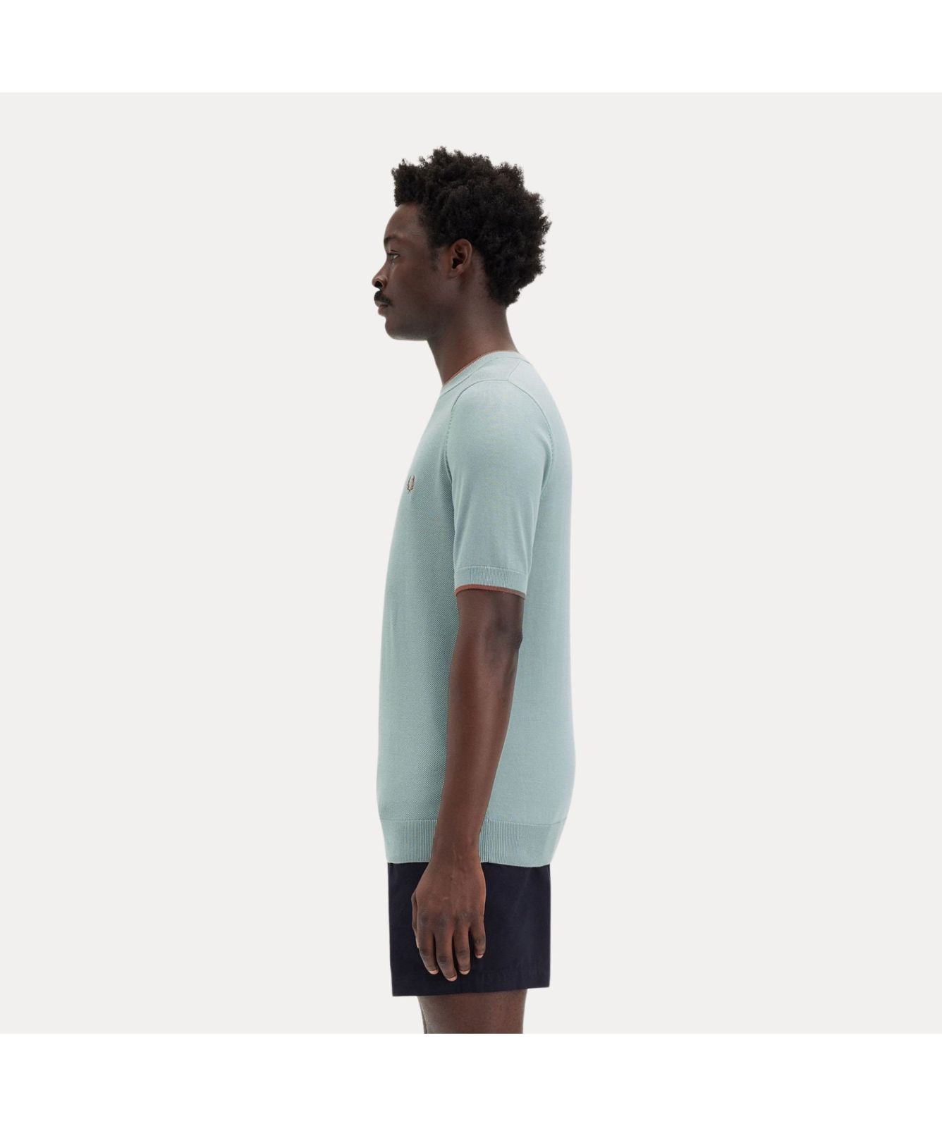 Fred Perry Textured Knitted Front Crew Neck T-Shirt | Sage-K7642