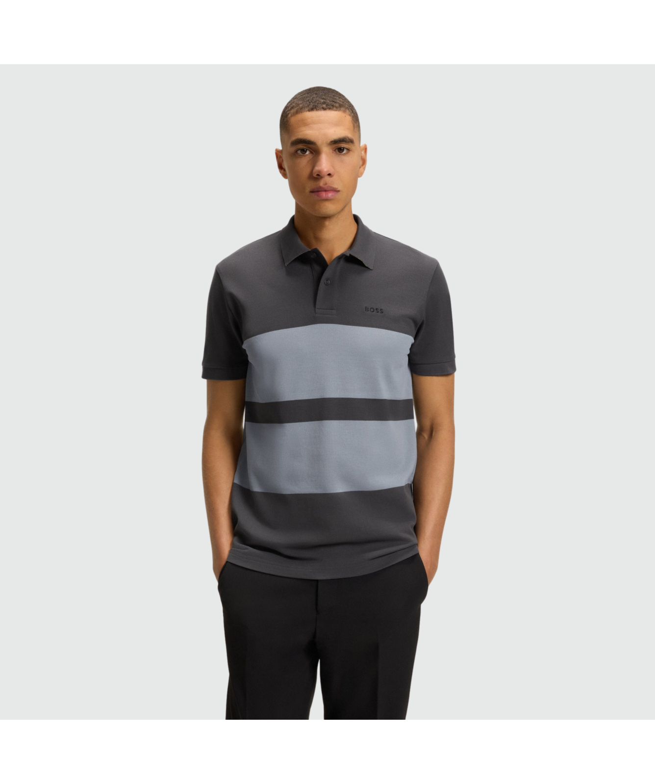 BOSS Stripe Zone Polo Shirt - Grey | Kular Fashion