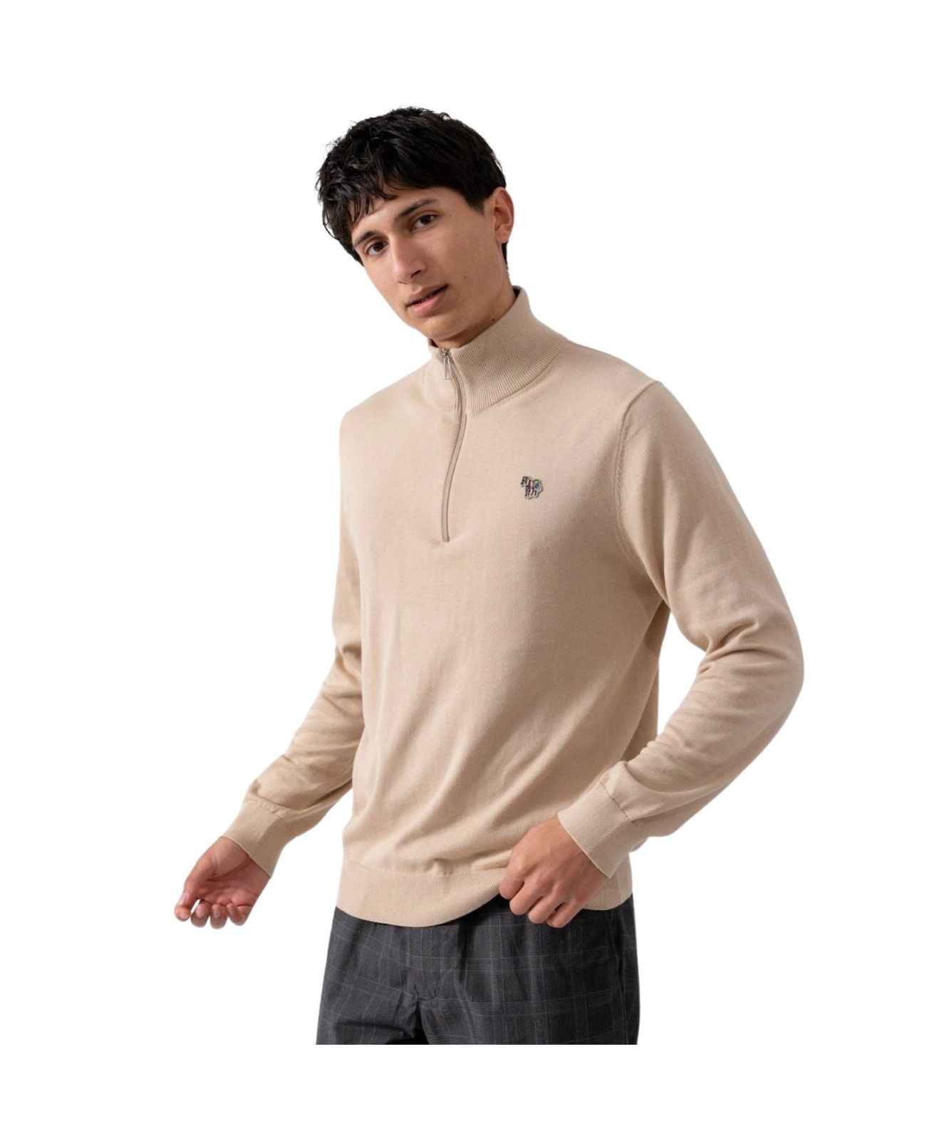Paul Smith Half Zip Zebra Logo Sweater | Beige - M2R-872XZ-M21858 