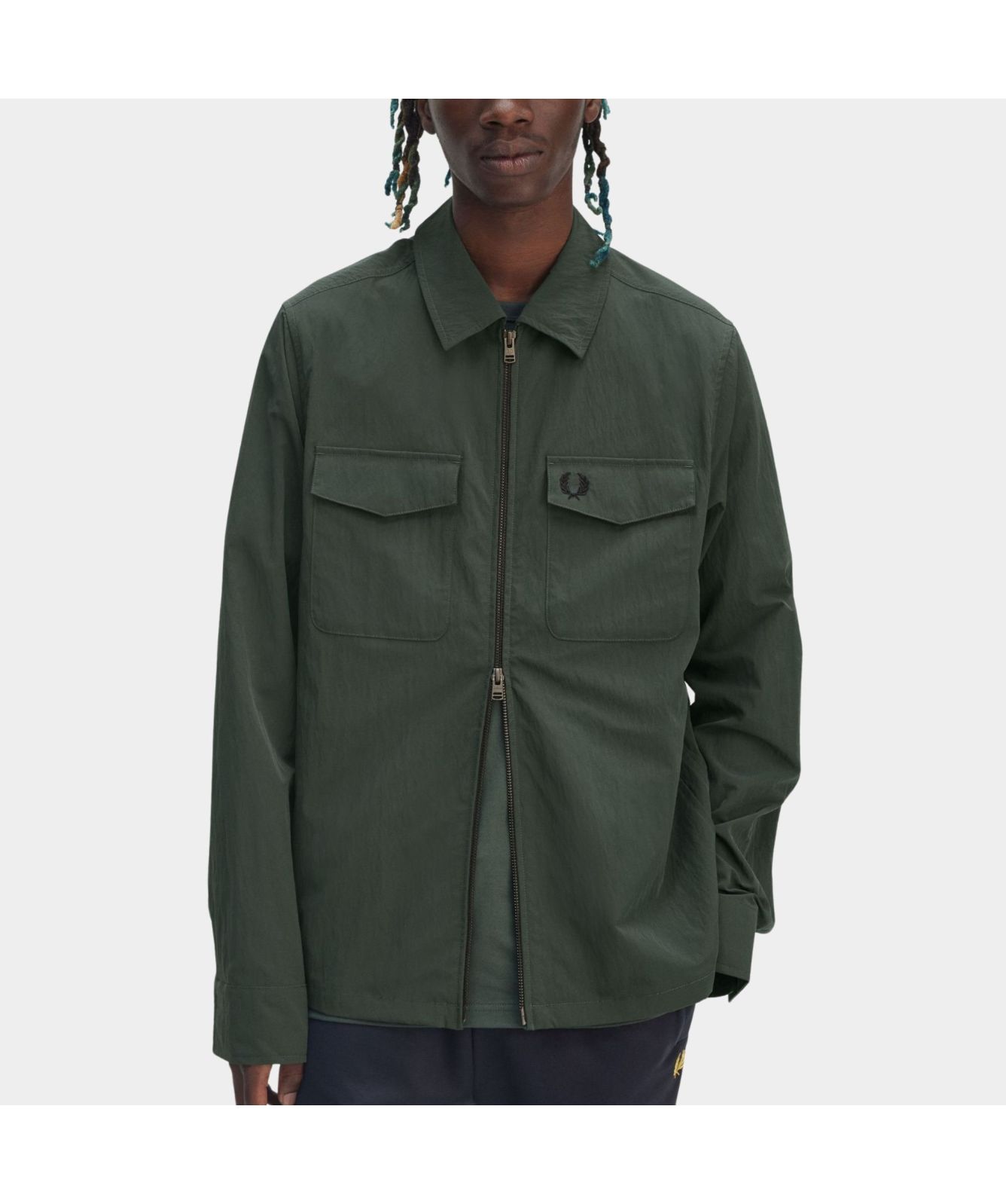 Fred Perry Zip Through Overshirt | Green - M5684-X89, Olive Mint 