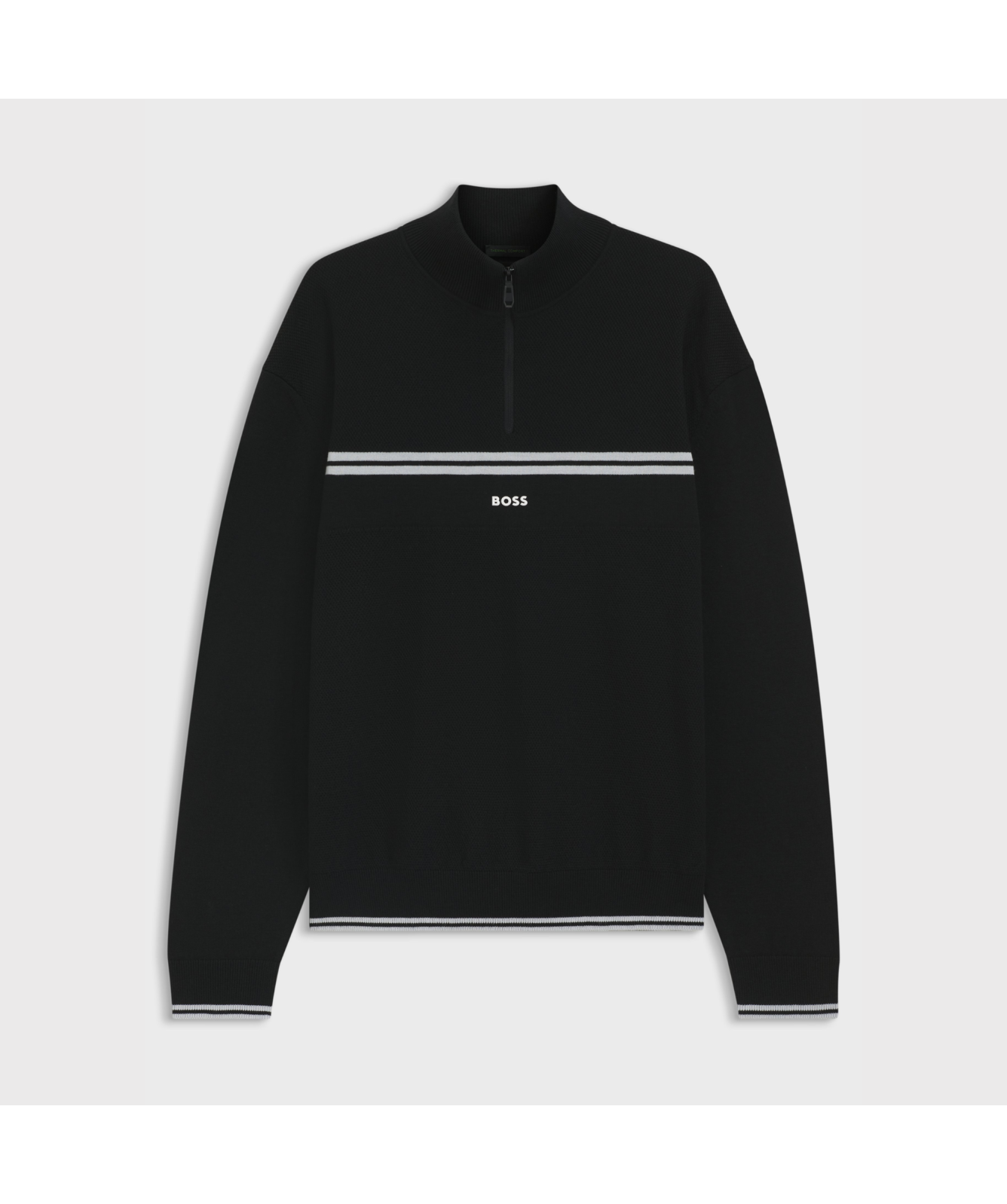 BOSS Zip-Neck Cotton-Blend Sweater With Stripe Details | Black