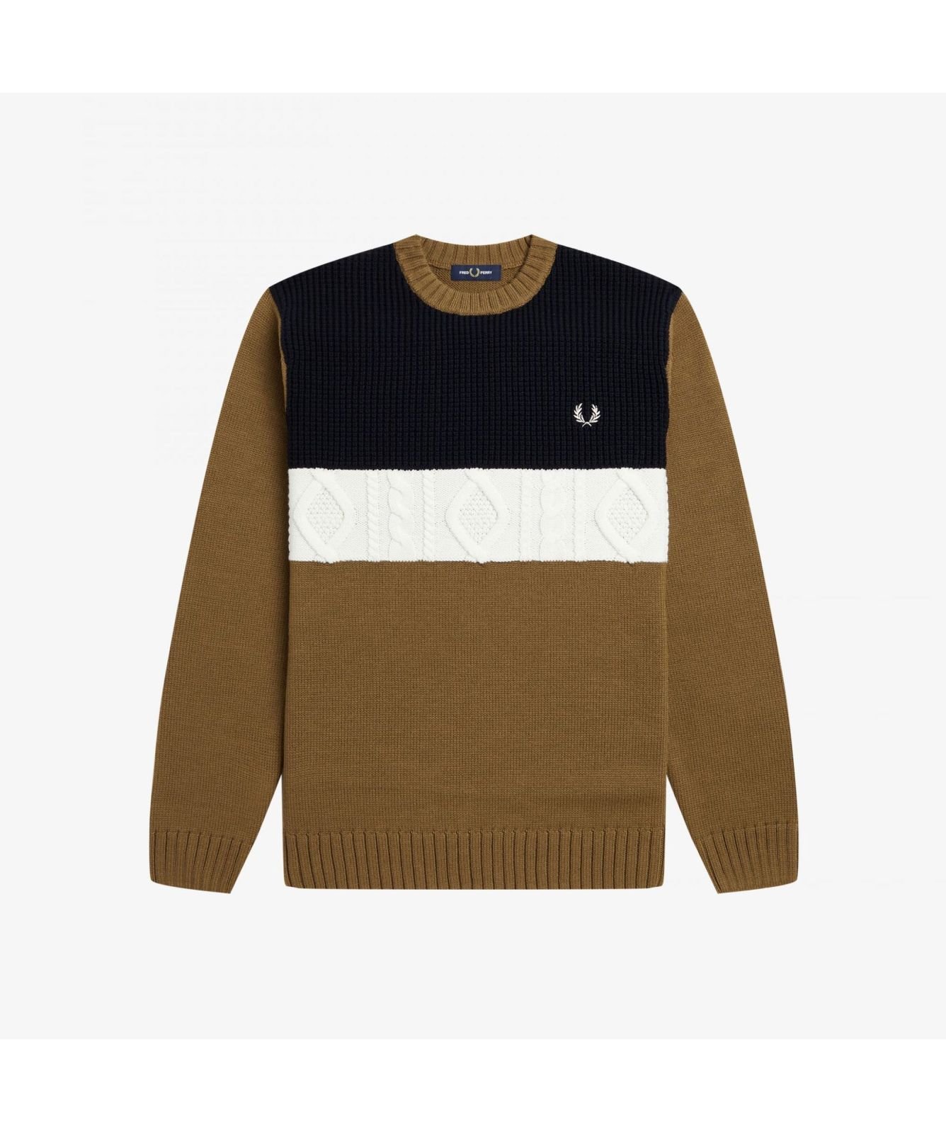 トップス FRED PERRY Cable Knit Panel Jumper Fred Perry Men's Chunky Cable Knit Jumper in Ecru Fred Perry