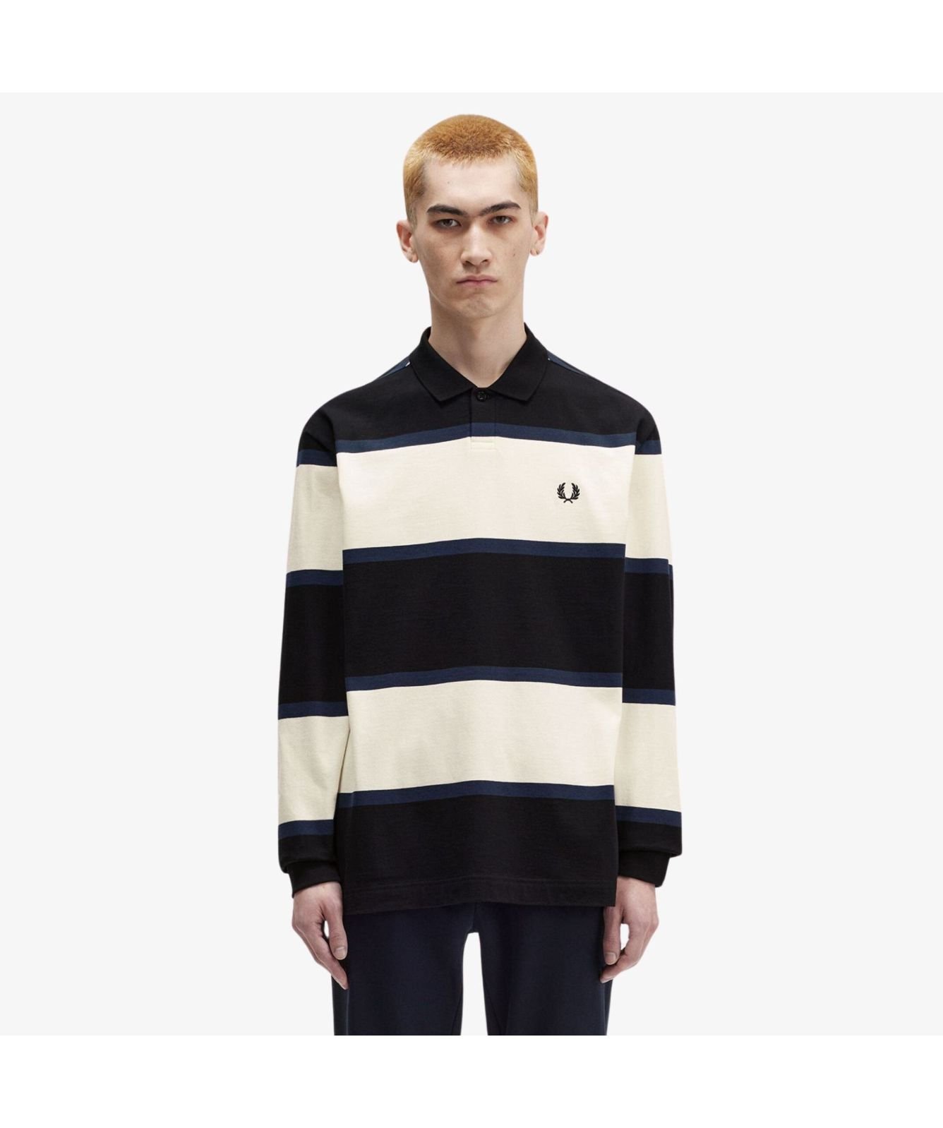 Fred Perry Long Sleeve Striped Polo Shirt | Navy-M8519-560