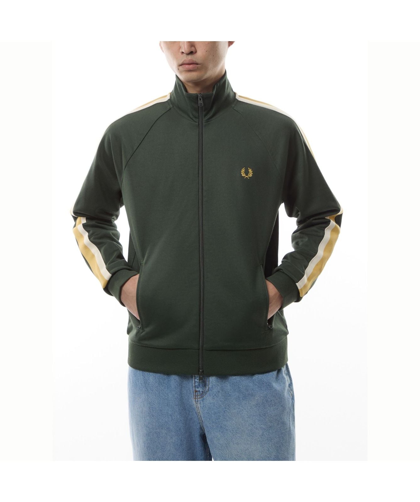 Fred Perry Two Colour Tape Track Jacket Green -J9045-X89