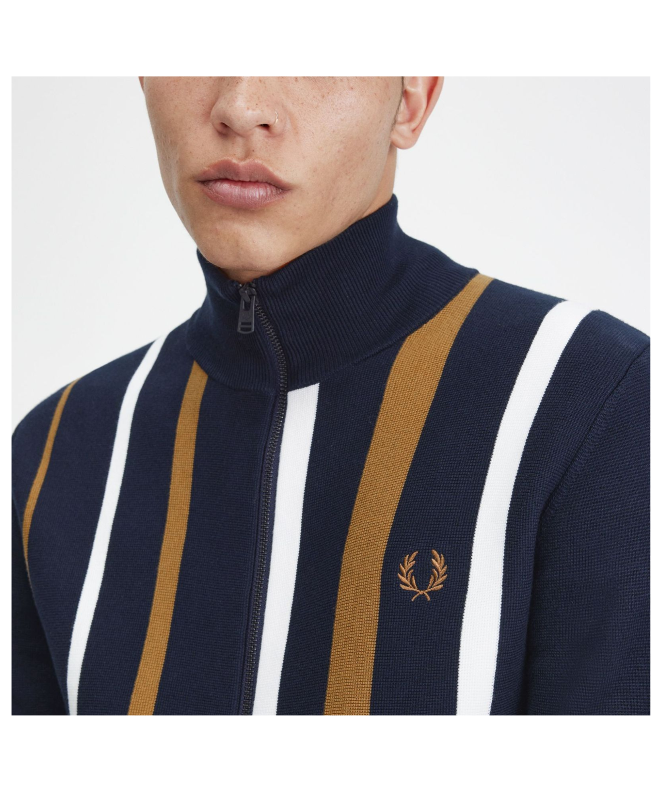 Fred Perry Men's Striped Knitted Track Jacket | Navy - K7621