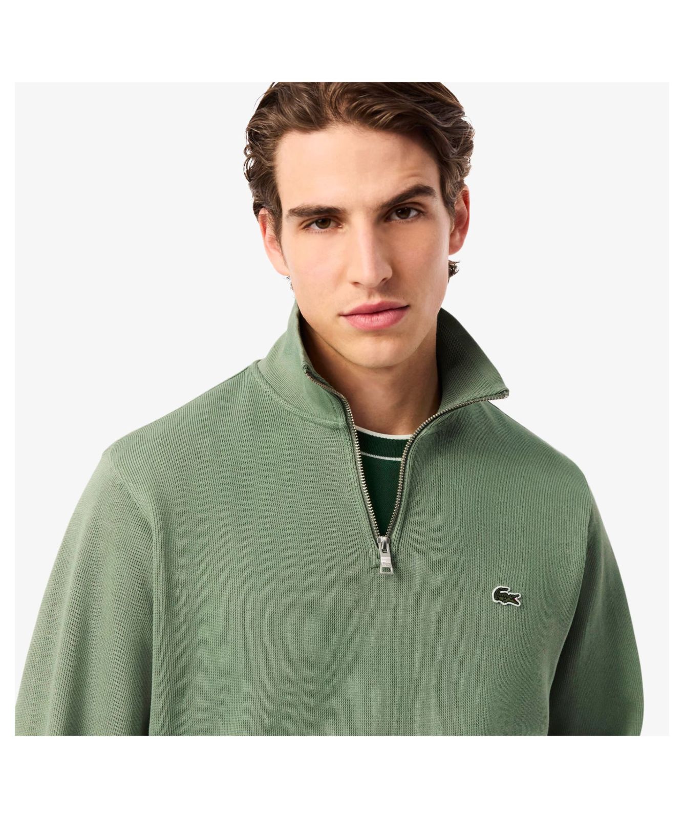 Lacoste Classic Fit ¼ Zip High Neck Interlock Sweatshirt | Green