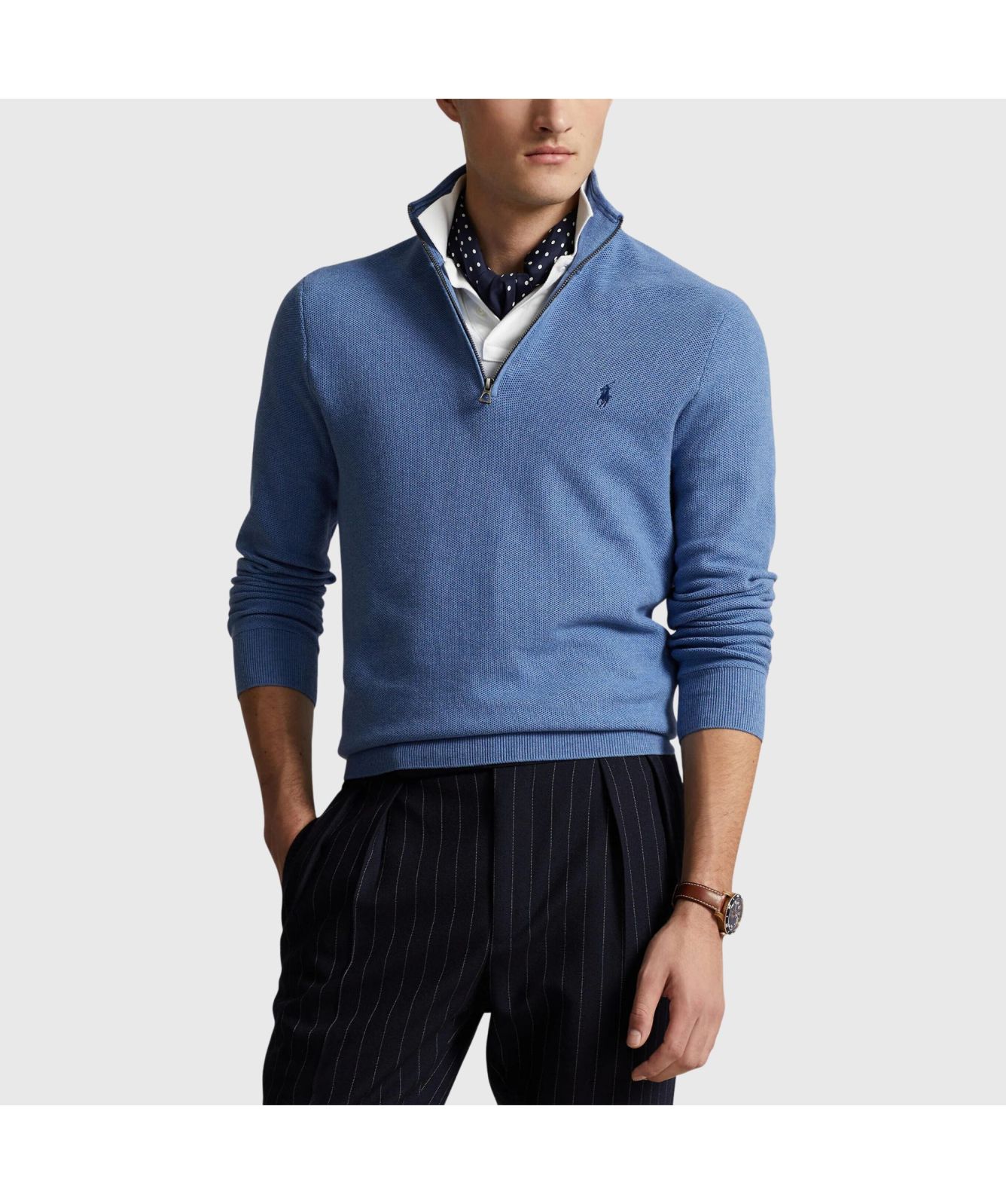 Polo Ralph Lauren ¼ Zip Honeycomb Texture Cotton Sweatshirt | blue