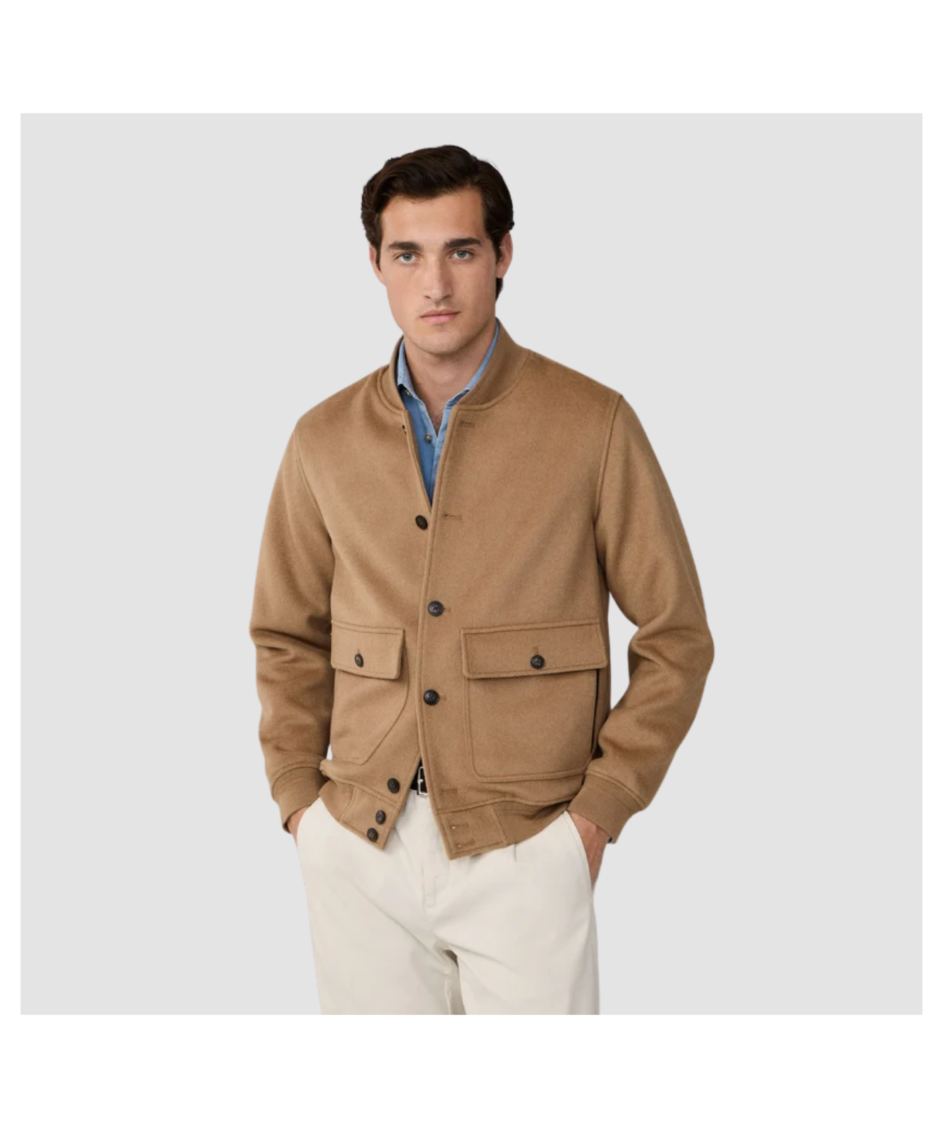 Hackett Ribbed Collar Bomber Jacket | Camel